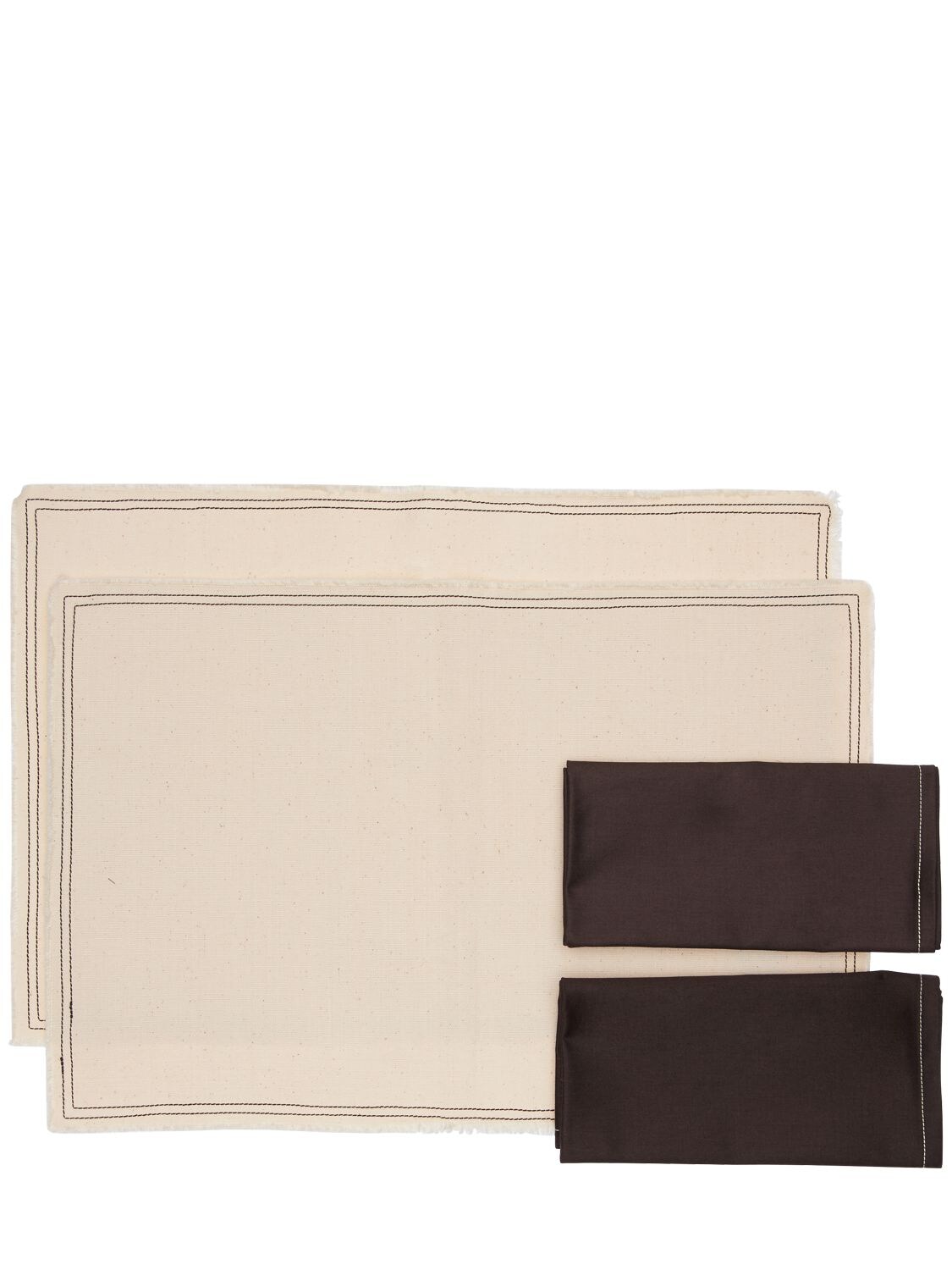 Alessandro Di Marco Set Of Two Placemats  & Napkins In Beige,brown