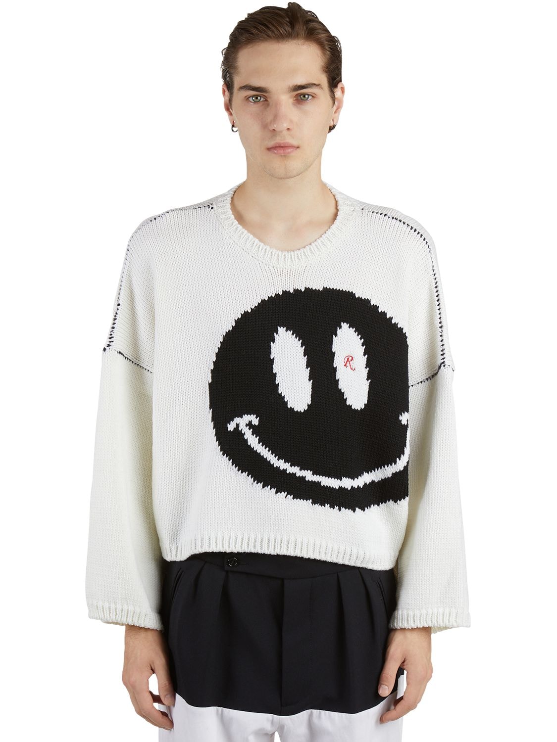 RAF SIMONS OVERSIZE SMILEY VIRGIN WOOL KNIT jumper,71ID0W022-MDAWMTA1