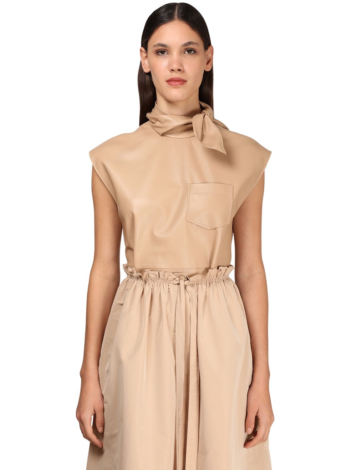 GIVENCHY LEATHER TOP W/ SELF-TIE COLLAR,71ID19002-MJG30