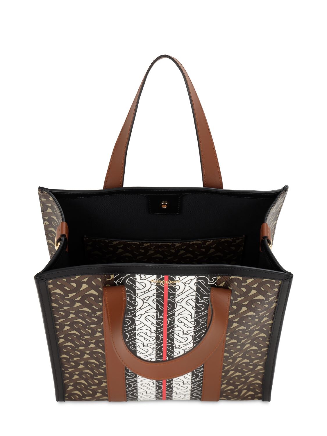 Burberry Vertical Tote Bag In E-canvas With Striped Monogram Print In Bridle Brown | ModeSens