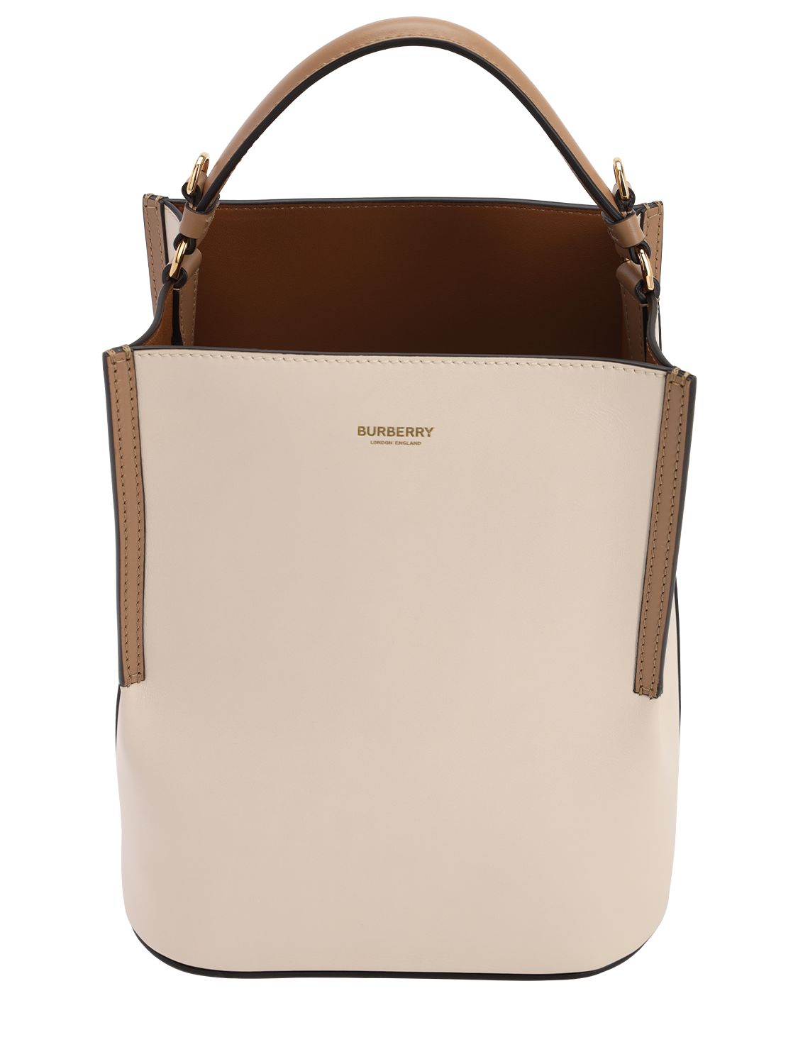 burberry peggy - 小号双色皮革佩格水桶包 in neutrals | modesens