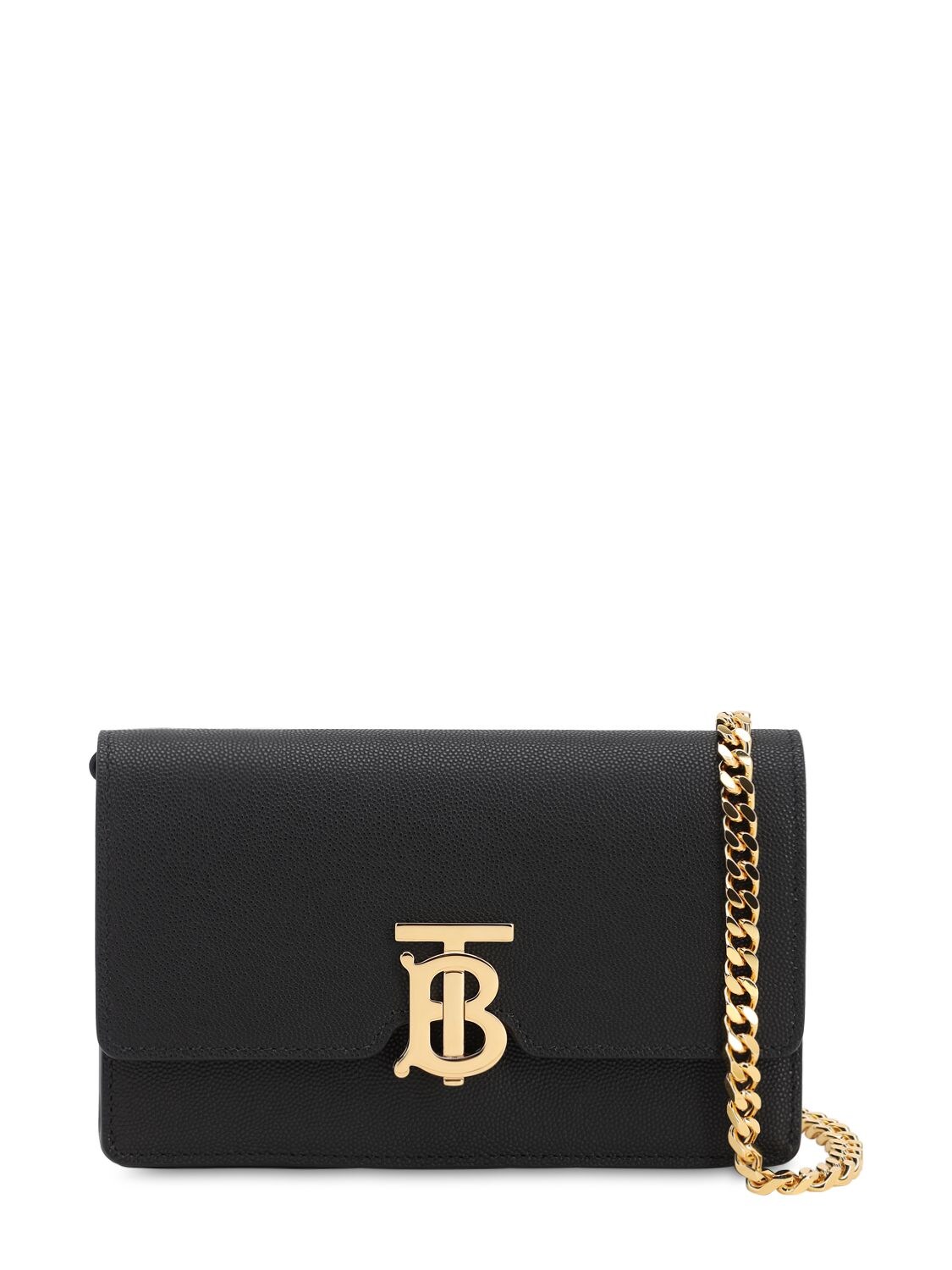 Burberry Carrie Grained Leather Chain Wallet In Black