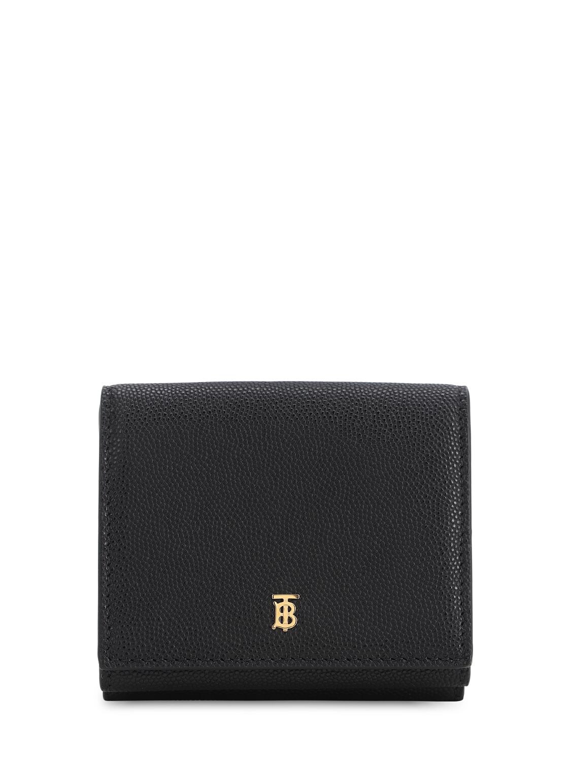 Burberry Luna Grained Leather Compact Wallet In Black