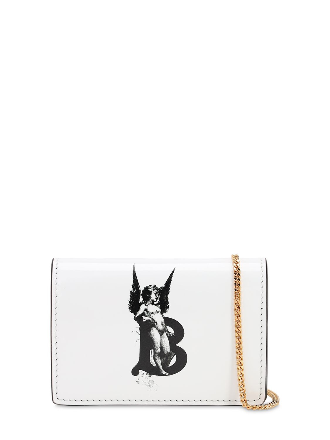 Burberry Jessie Angel Print Leather Chain Wallet In White