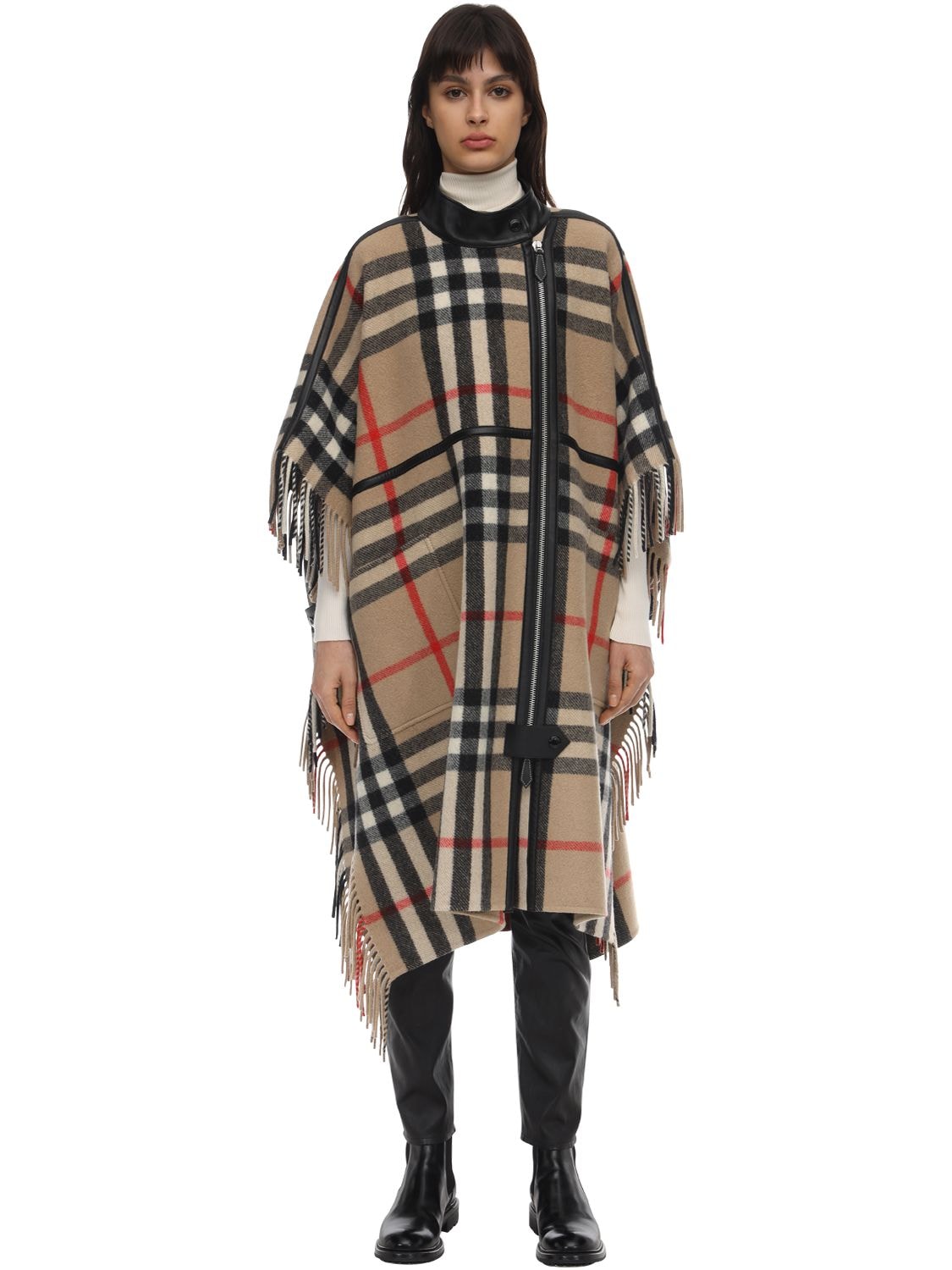 Burberry Check Virgin Wool Blend Cape In Archive Beige