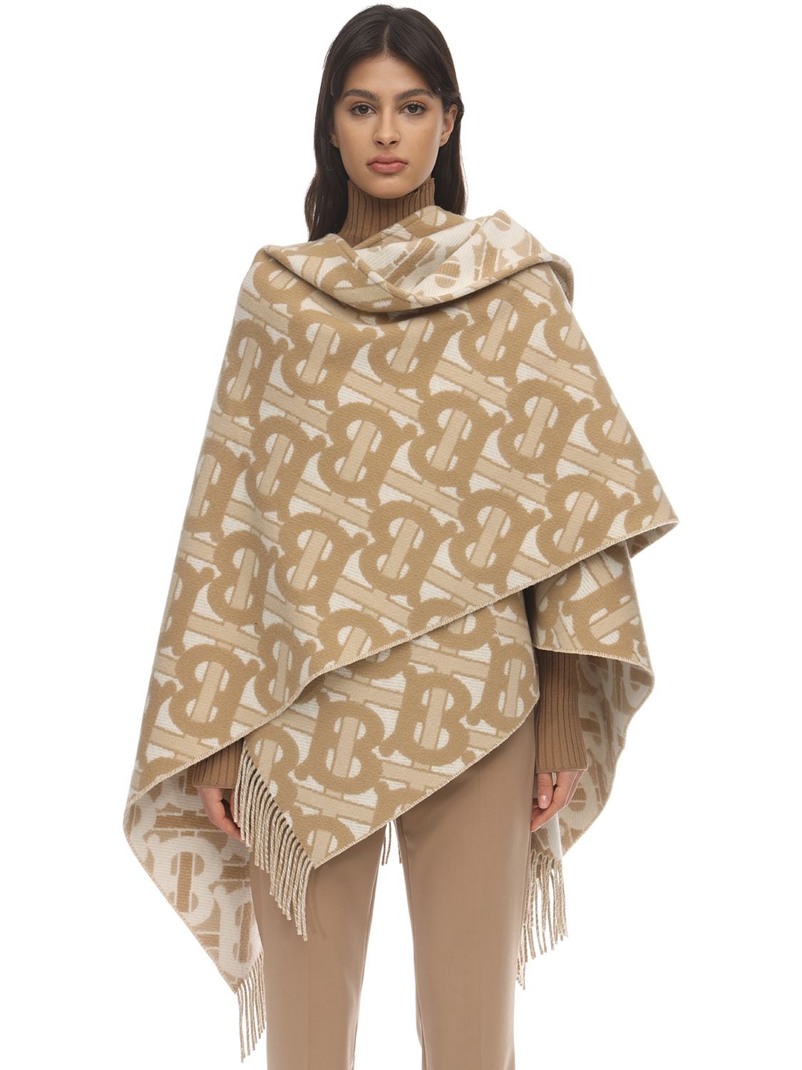 Burberry Logo Wool & Cashmere Poncho In Beige