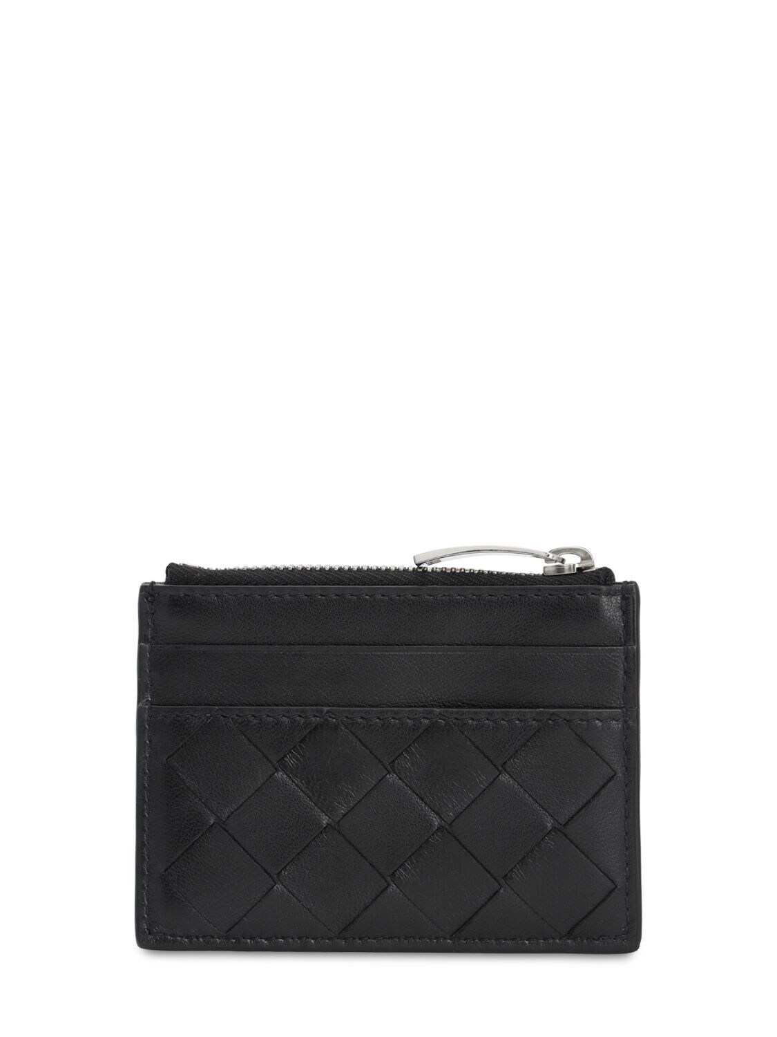 Shop Bottega Veneta Intrecciato Leather Card Holder In Black