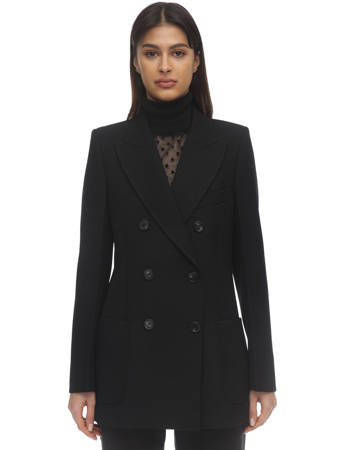 Victoria Beckham Double Breasted Wool Gabardine Jacket In Black
