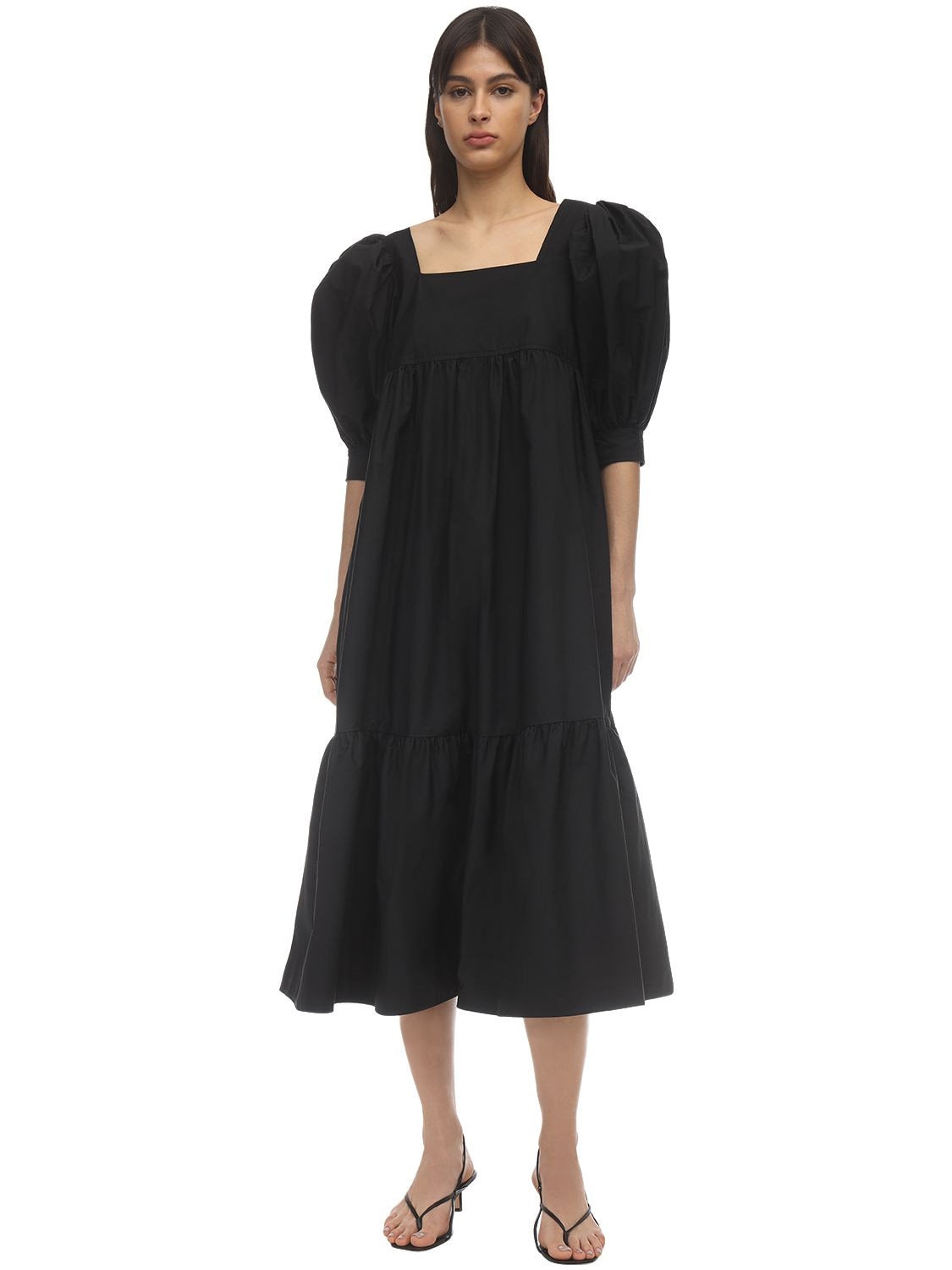 Maryam Nassir Zadeh Yara Cotton Poplin Midi Dress In Black | ModeSens