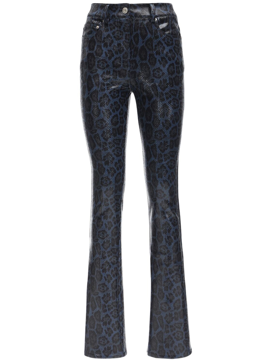 We11 Done Python Print Faux Leather Straight Pants In Blue