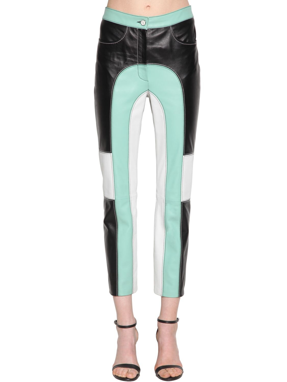 color block leather pants
