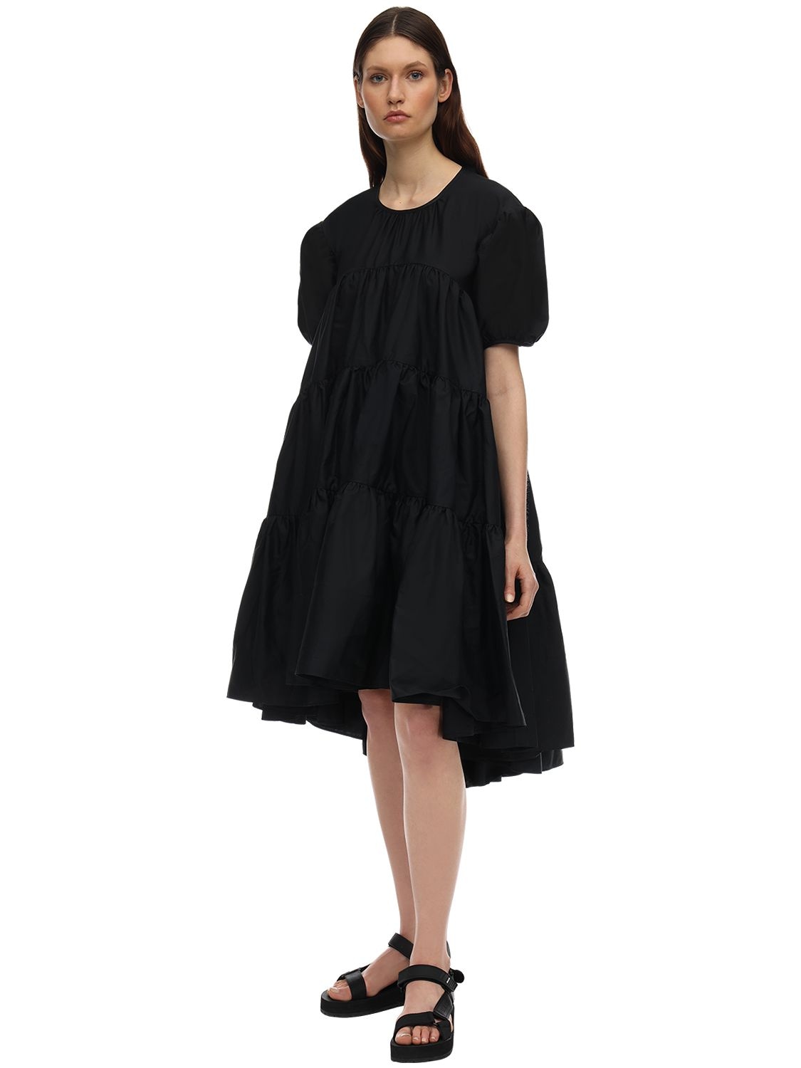 Cecilie Bahnsen Esme Cotton Poplin Midi Dress In Black