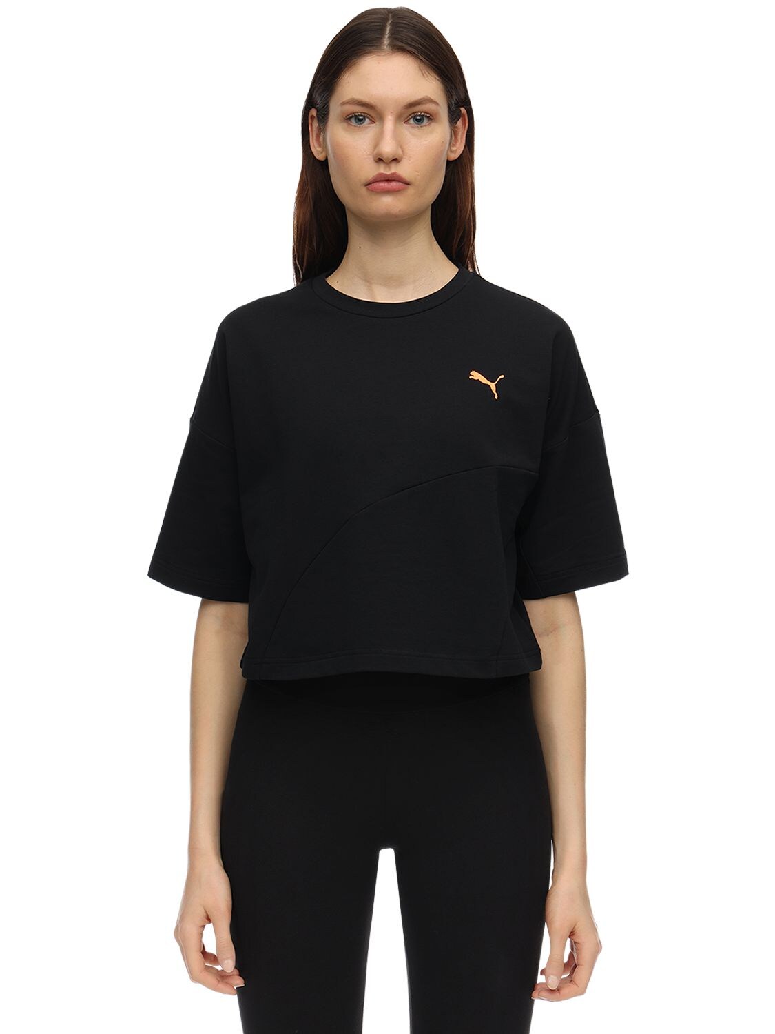 Puma Evide Form Stripe Crop T-shirt In Black