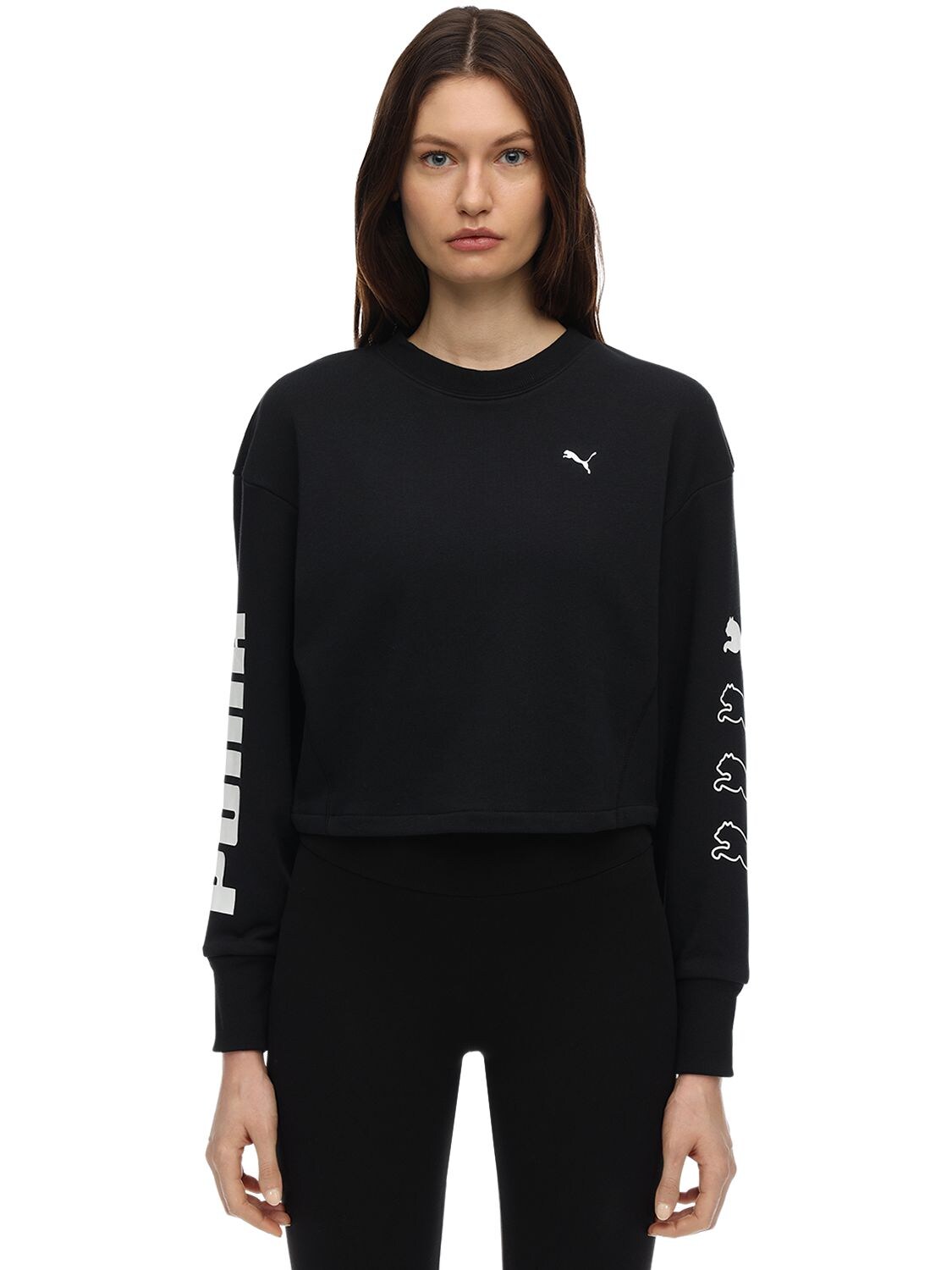 Puma Rebel Cropped Cotton Blend Sweatshirt In Black