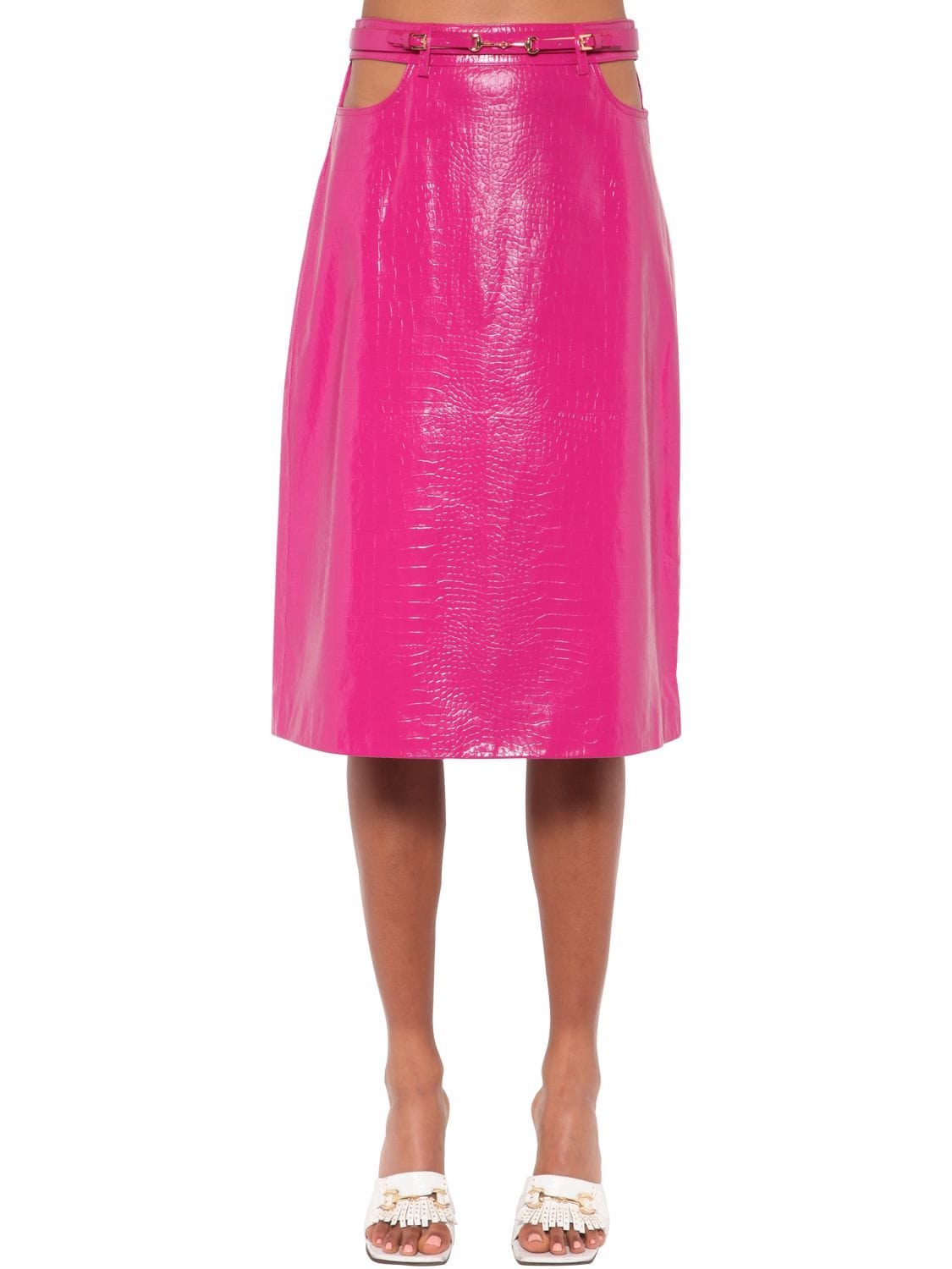 Dodo Bar Or Perla Leather Midi Skirt W/ Cutouts In Fuchsia | ModeSens