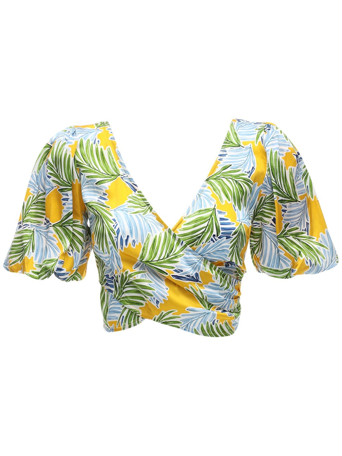 Bec & Bridge “palm Paradise”印花绸缎短款上衣 In Green,yellow