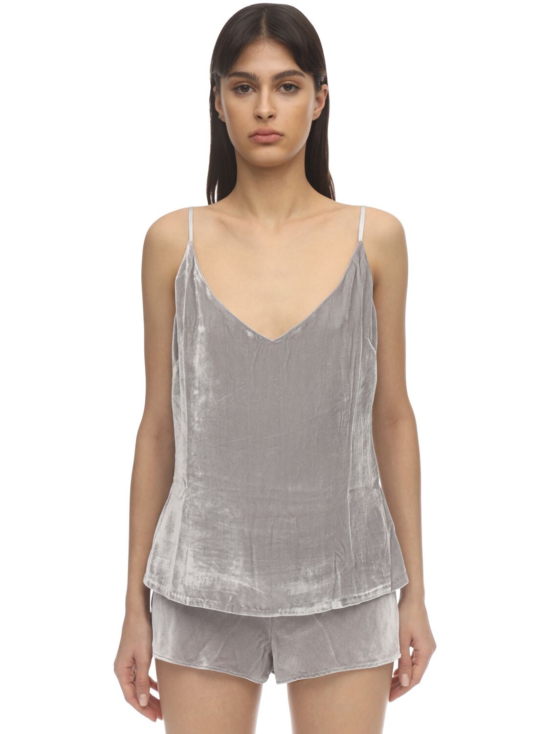 Sleeping With Jacques The Pm To Am Velvet Camisole Top In Grey