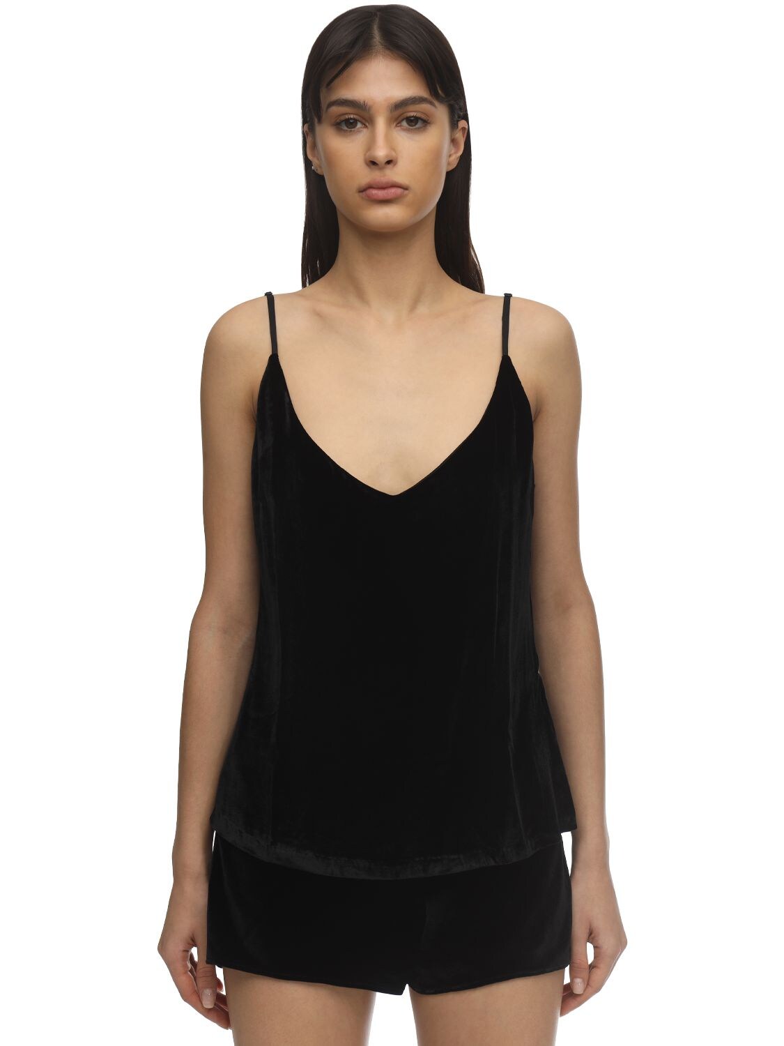 Sleeping With Jacques The Pm To Am Velvet Camisole Top In Black