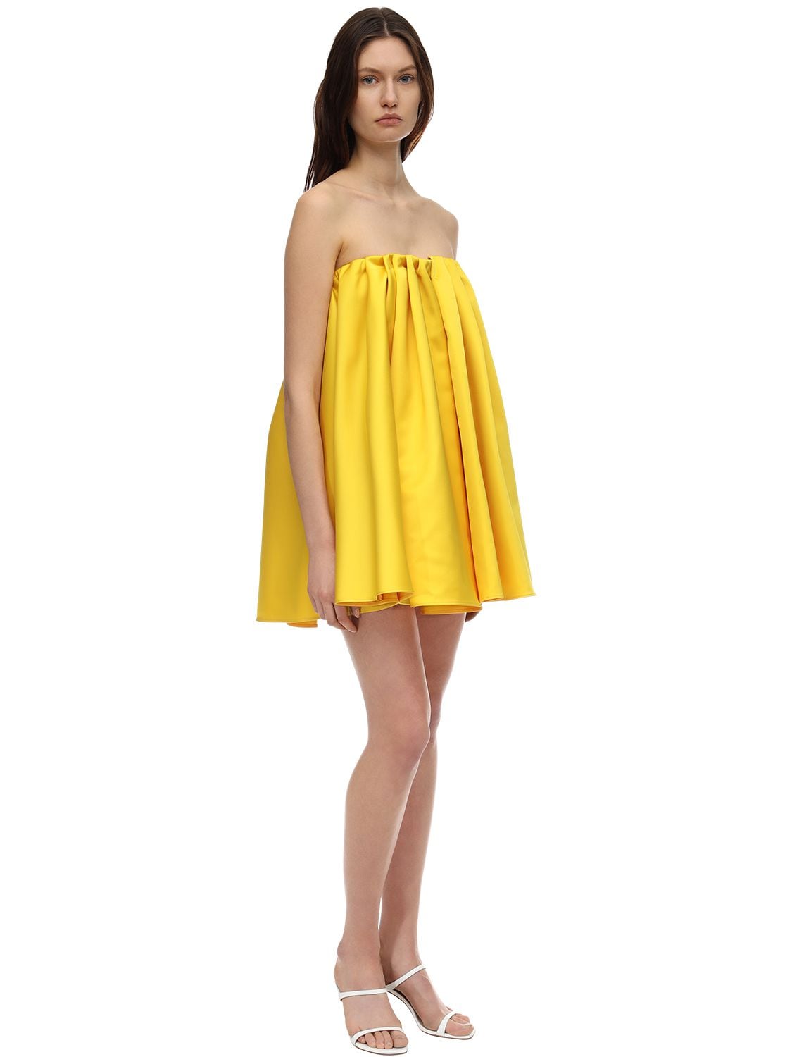 yellow strapless mini dress