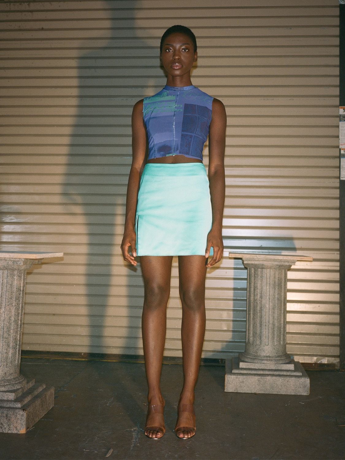 Danielle Guizio Satin Mini Skirt In Turquoise