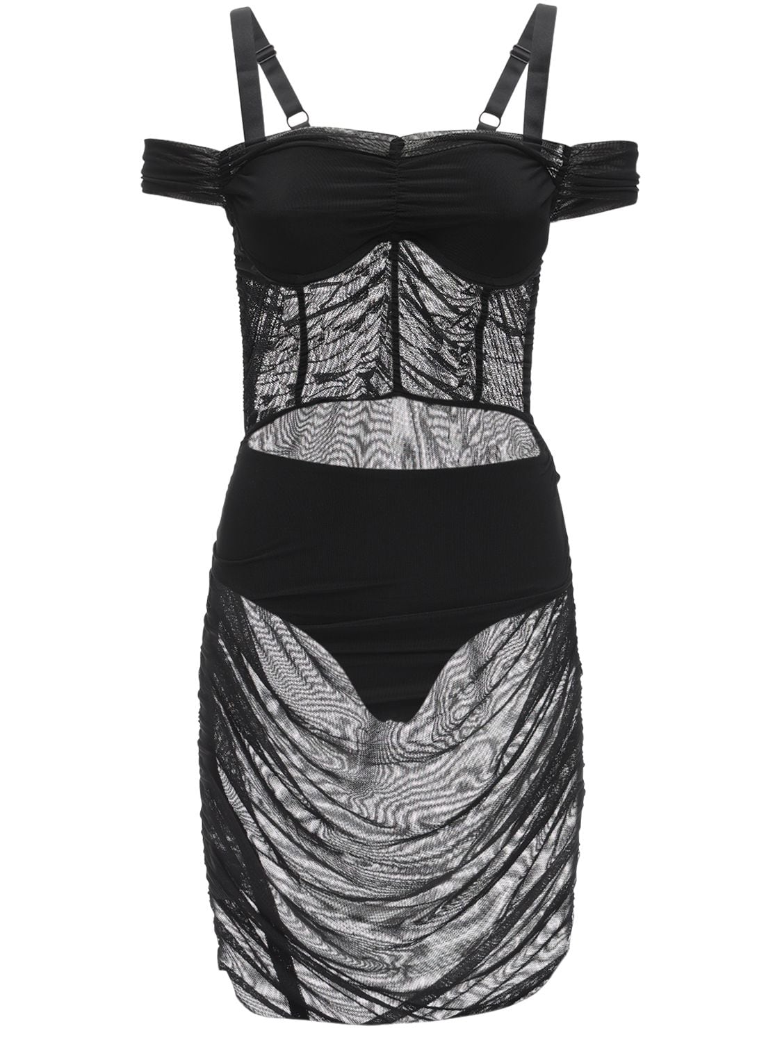 Danielle Guizio Lynx Ruched Mesh Mini Dress In Black