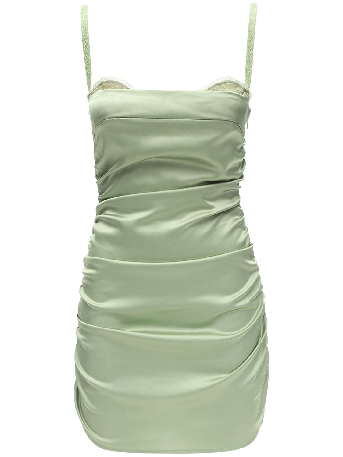 Danielle Guizio Ruched Satin & Lace Corset Dress In Green