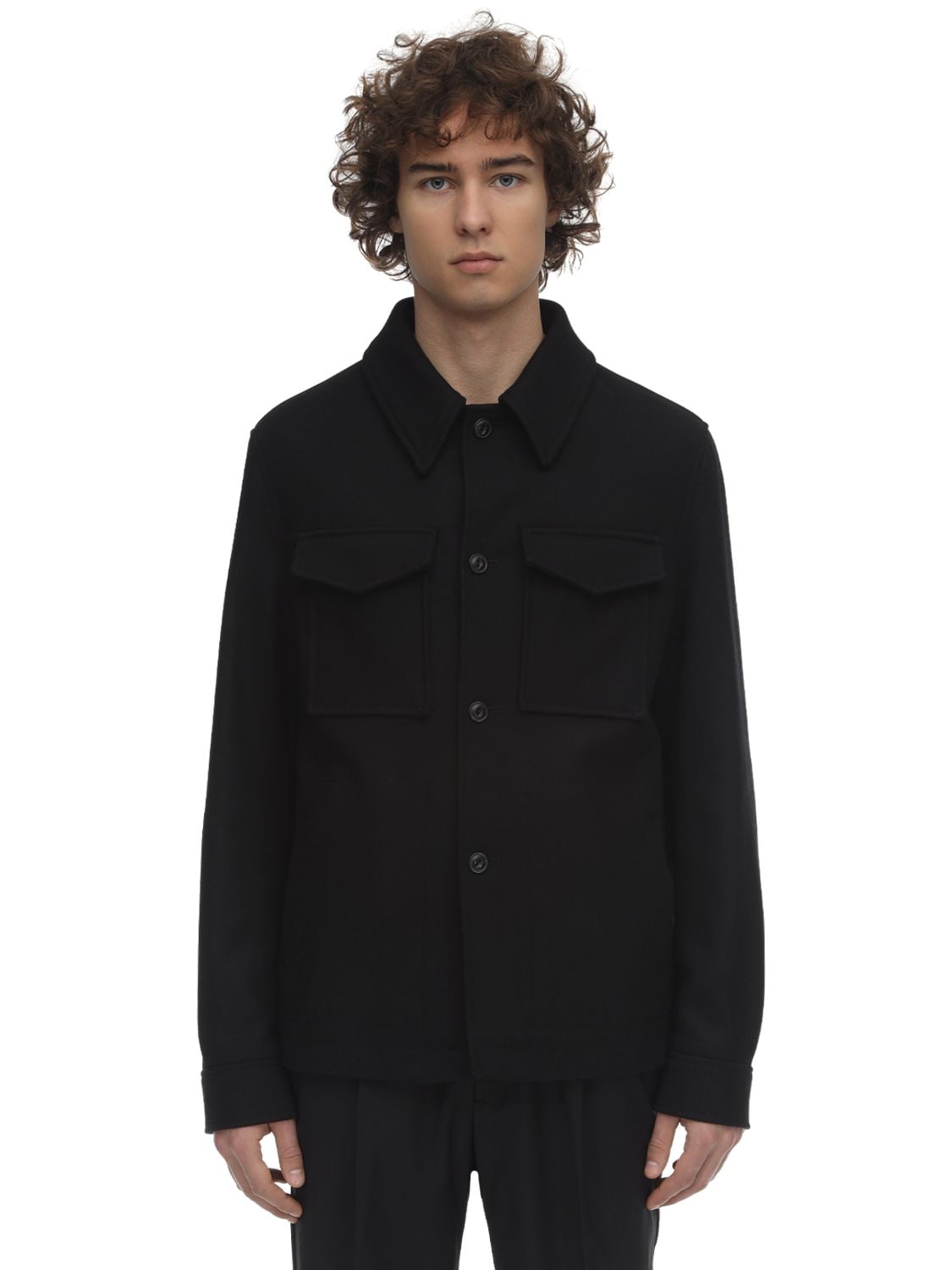 Ami Alexandre Mattiussi Wool Felted Shirt Jacket In Black