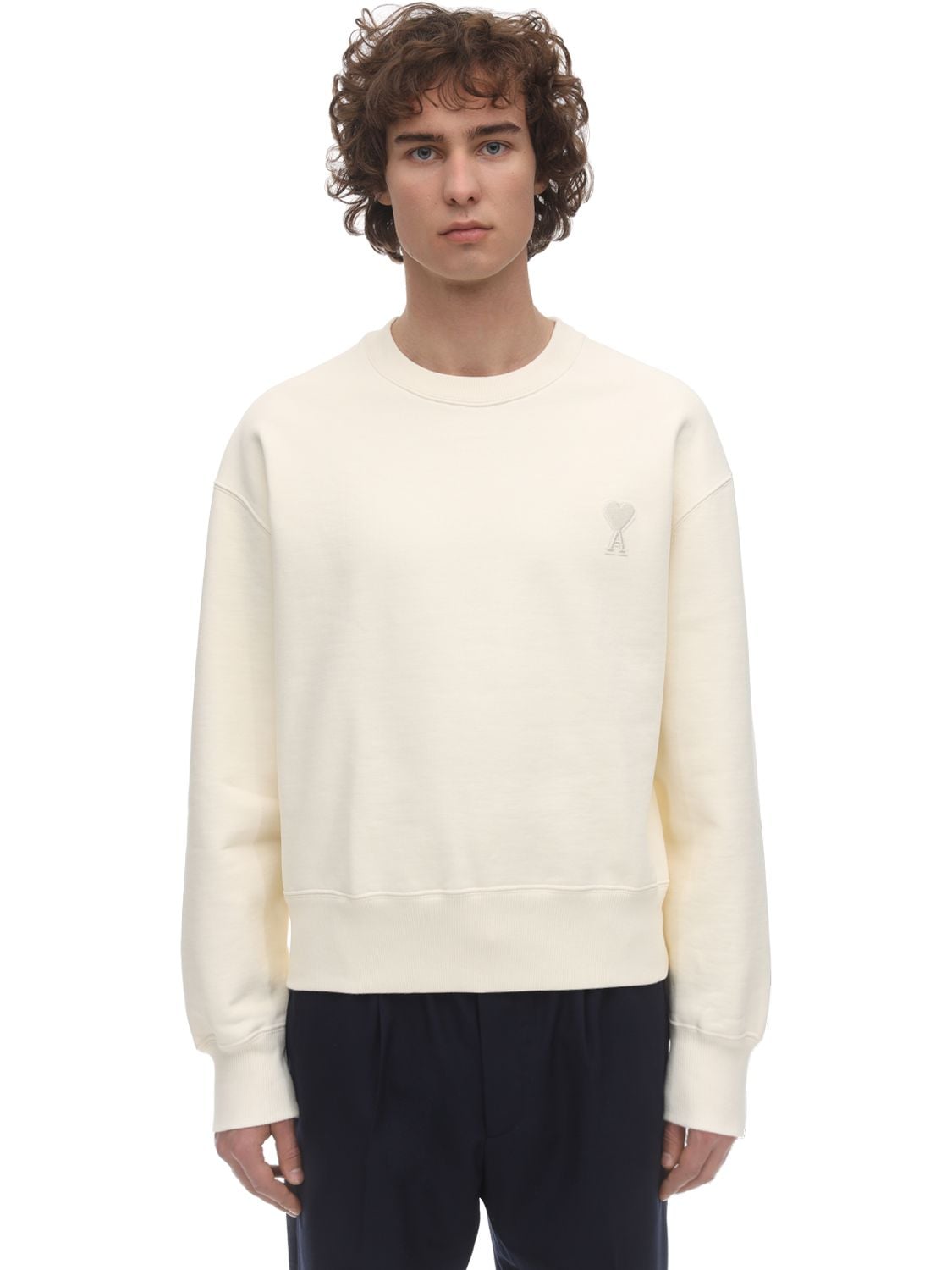 Ami Alexandre Mattiussi Logo Patch Cotton Jersey Sweatshirt In Ecru