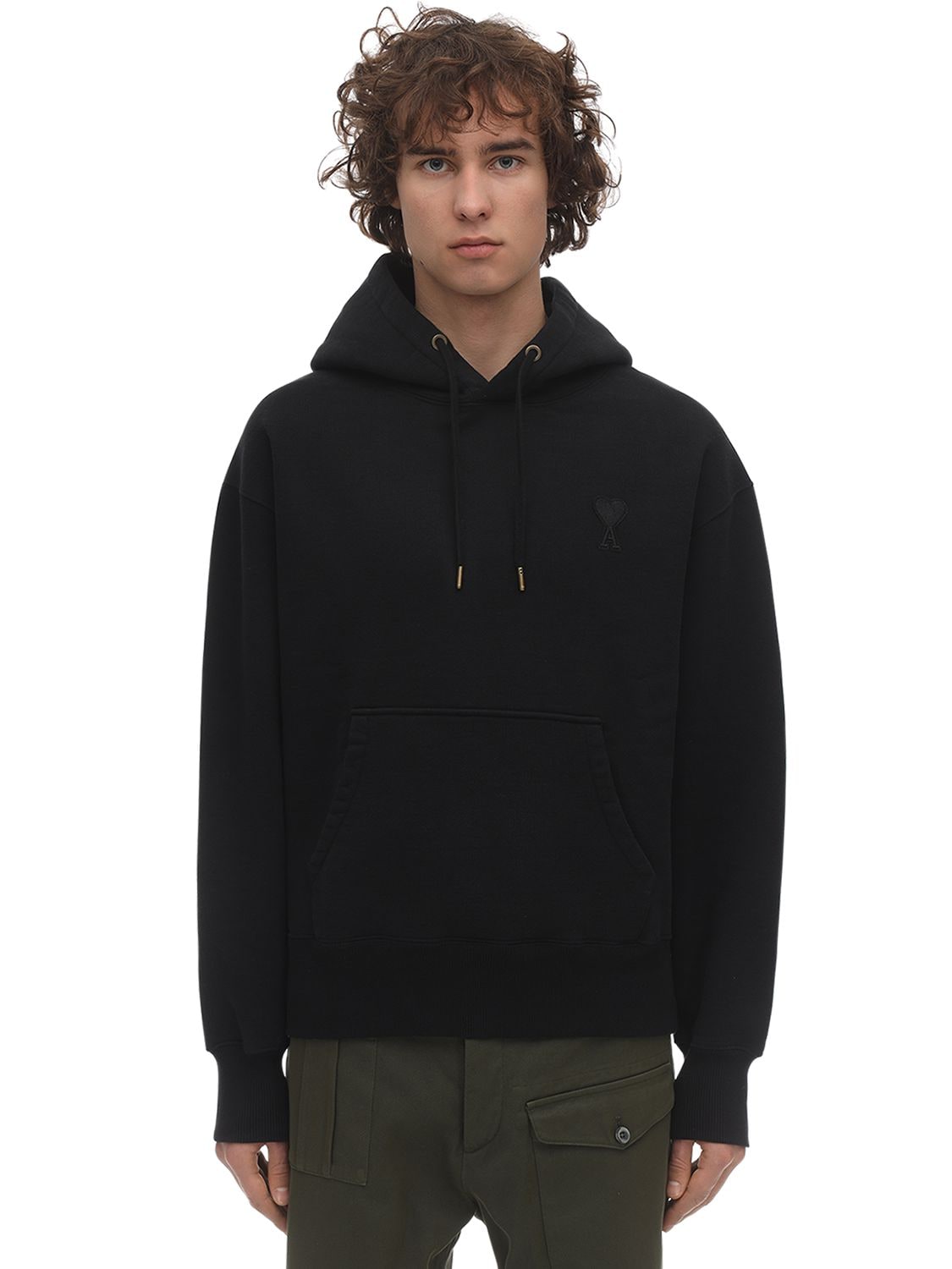 Ami Alexandre Mattiussi Logo Patch Cotton Jersey Hoodie In Black