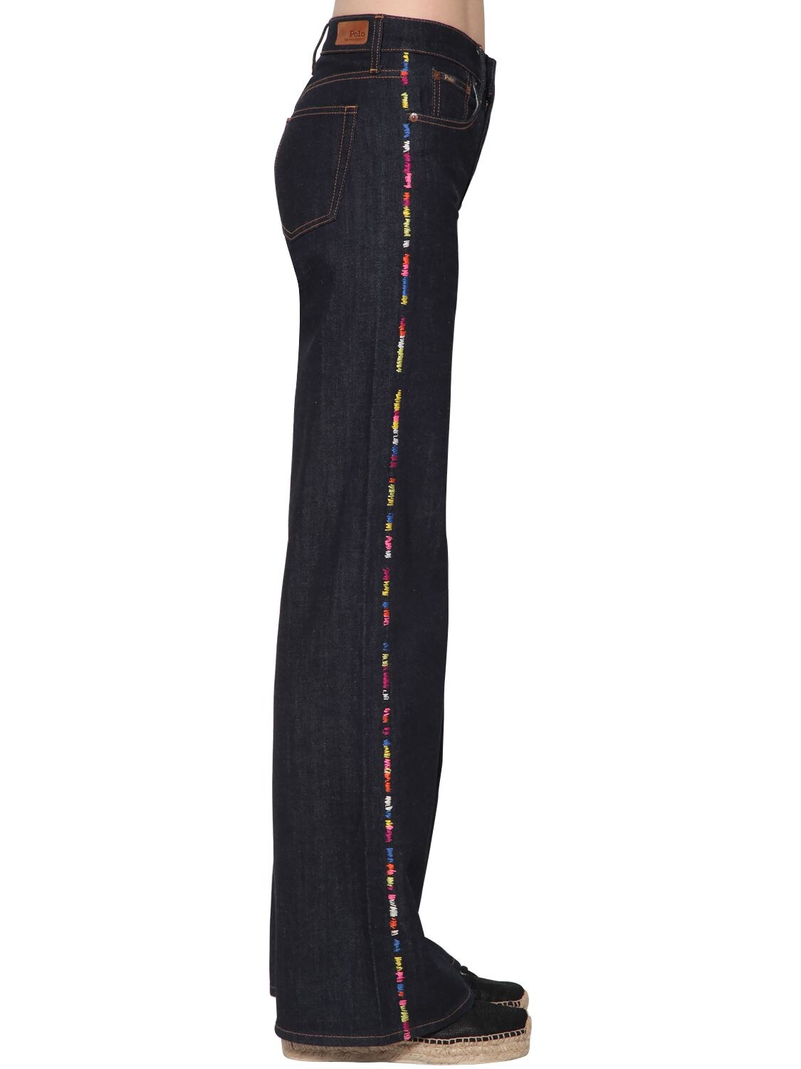 POLO RALPH LAUREN EMBROIDERED WIDE LEG DARK DENIM JEANS 71IE50015-MDAX0