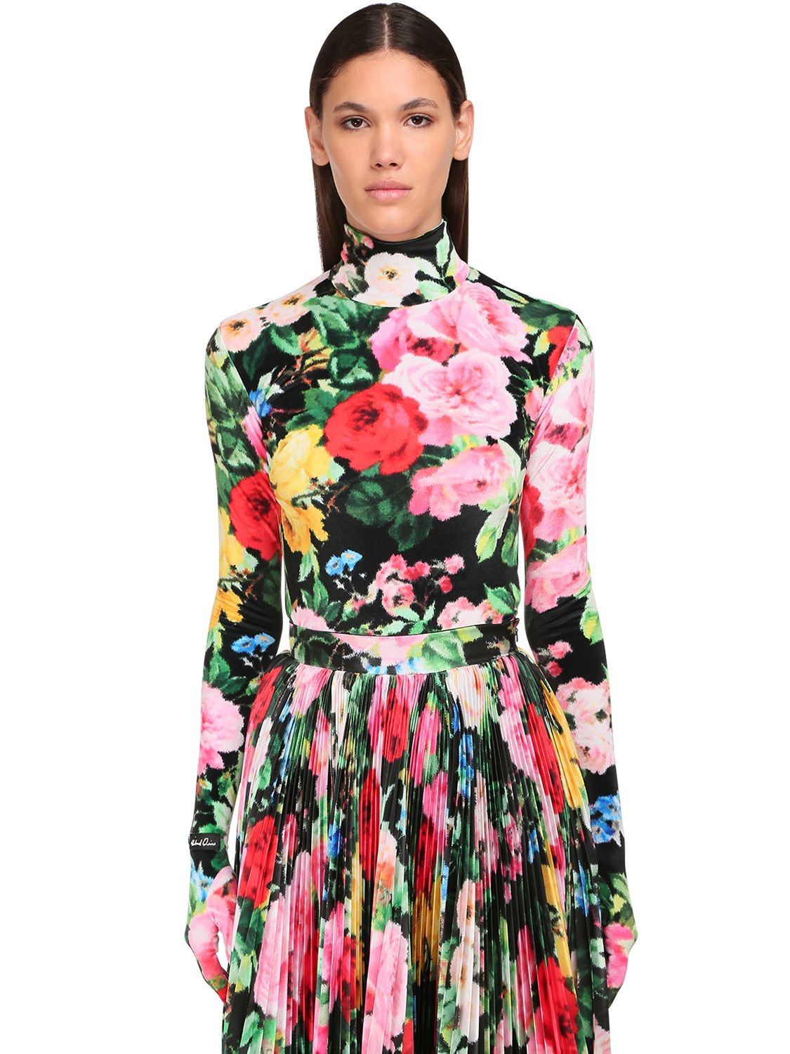 RICHARD QUINN PRINTED VELOUR TURTLENECK TOP W/GLOVES,71IF4R012-SS1CTEFDSYBMT1DSWQ2