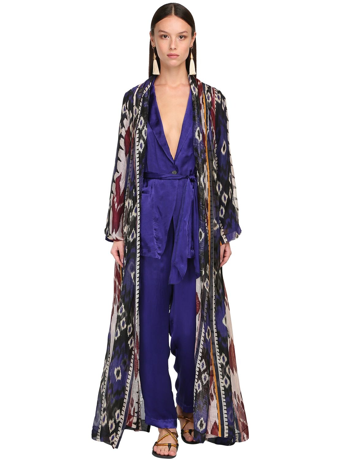 Forte Forte Belted Printed Linen And Silk-blend Voile Robe In Navy