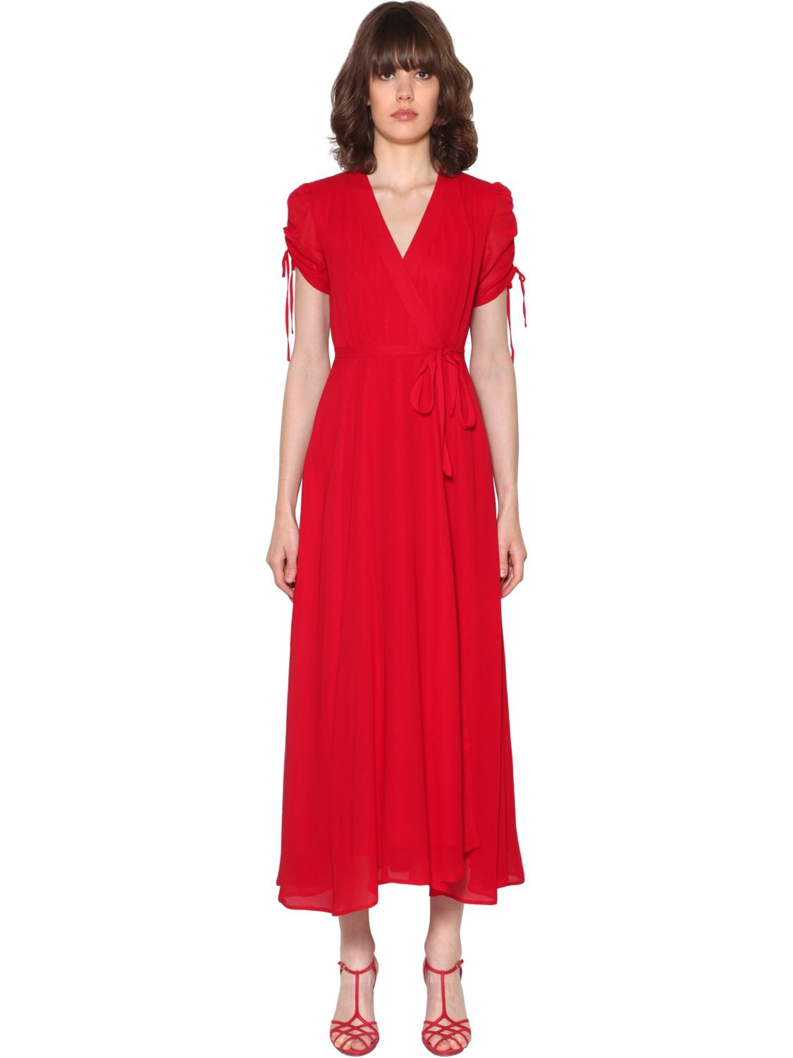 Polo Ralph Lauren Ely Short Puff-sleeve Surplice Wrap Dress In Red |  ModeSens