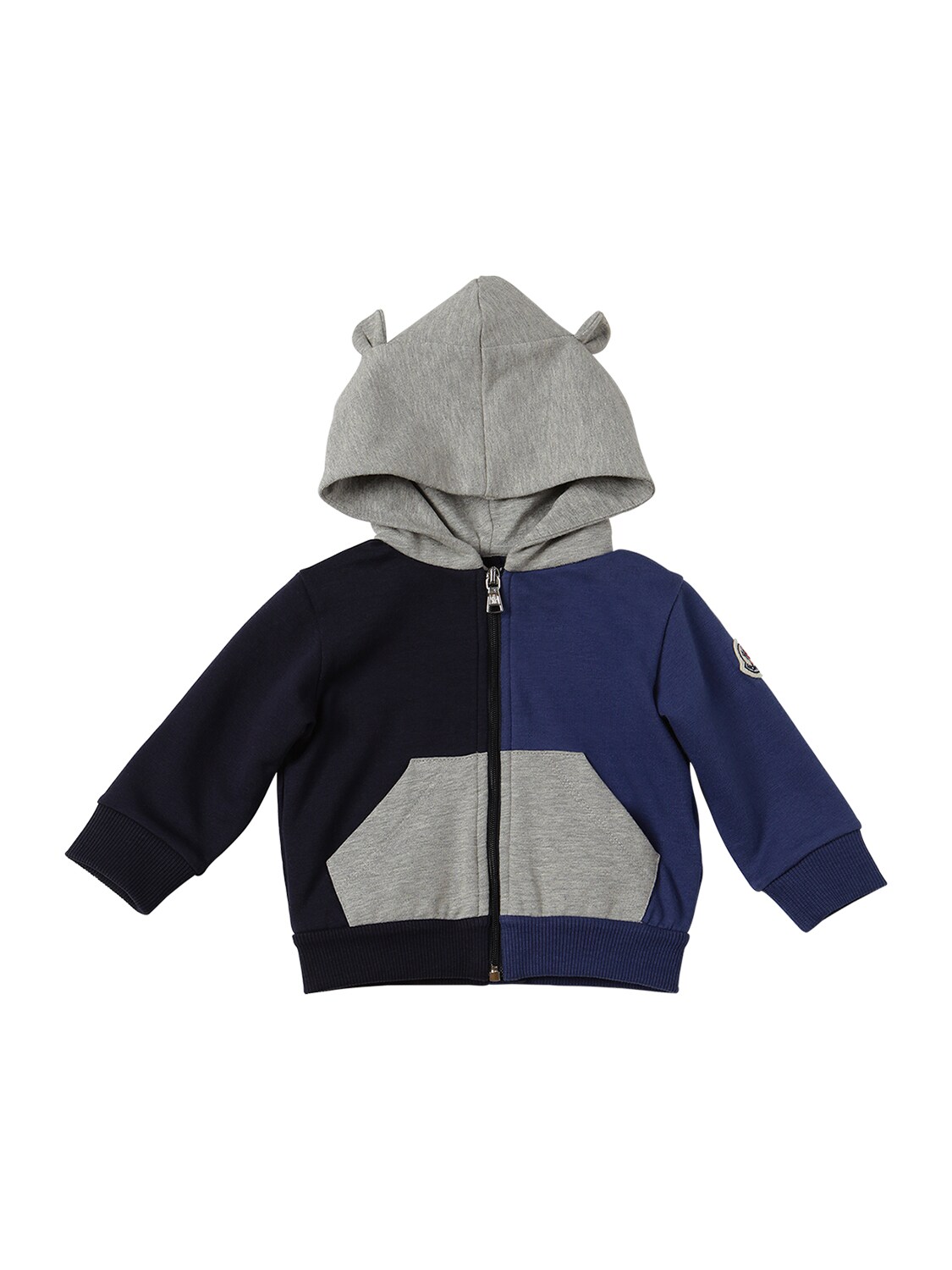 Moncler Kids' Color Block Hooded Cotton Sweatshirt In Blue