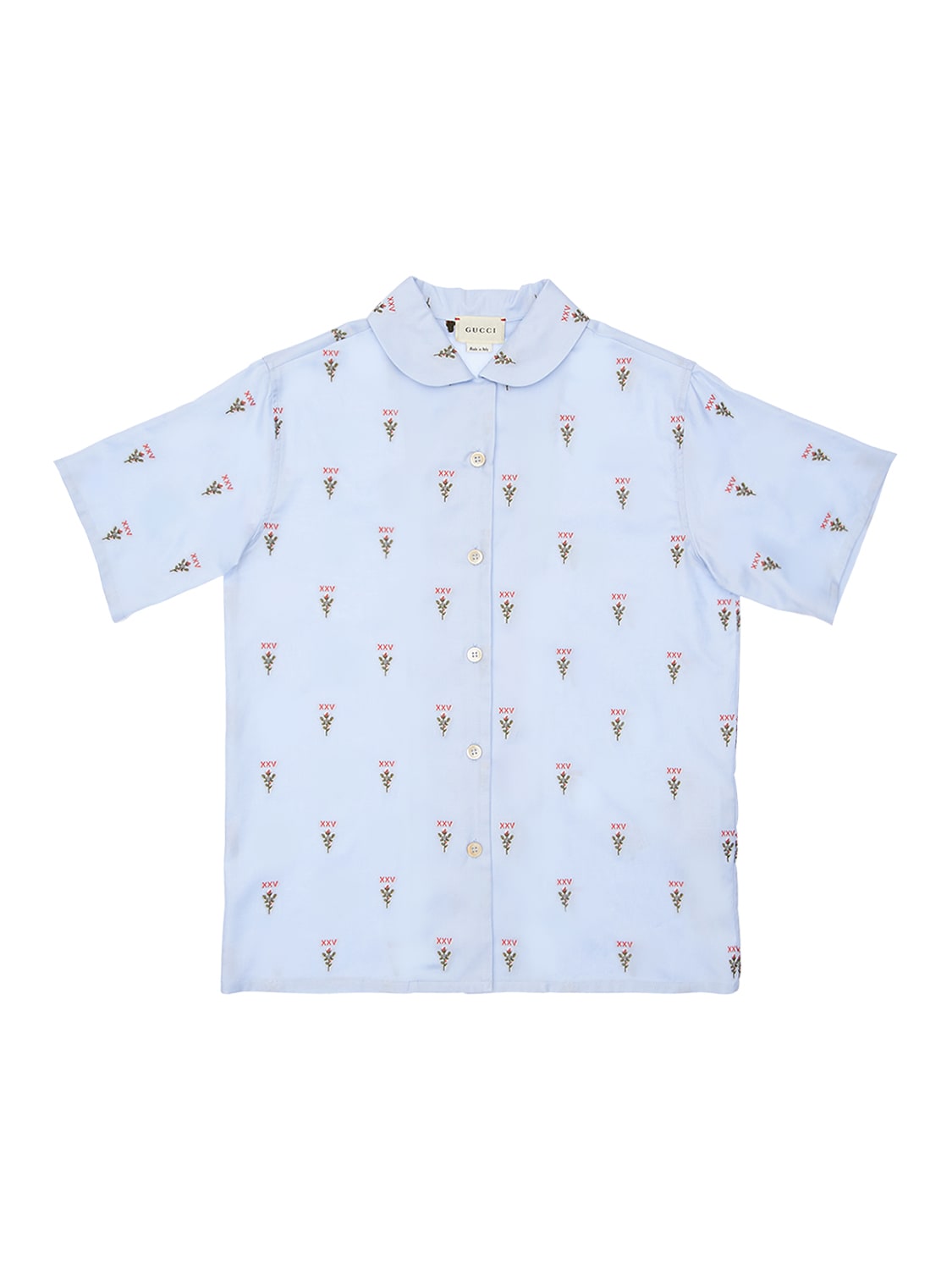 Gucci Kids' Embroidered Cotton Oxford Shirt In Light Blue