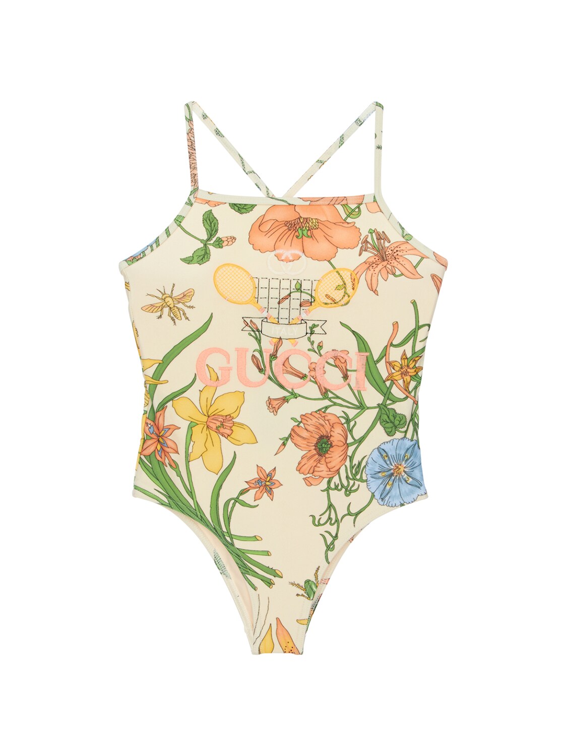 Gucci Kids' Embroidered Lycra One Piece Swimsuit In Ivory | ModeSens