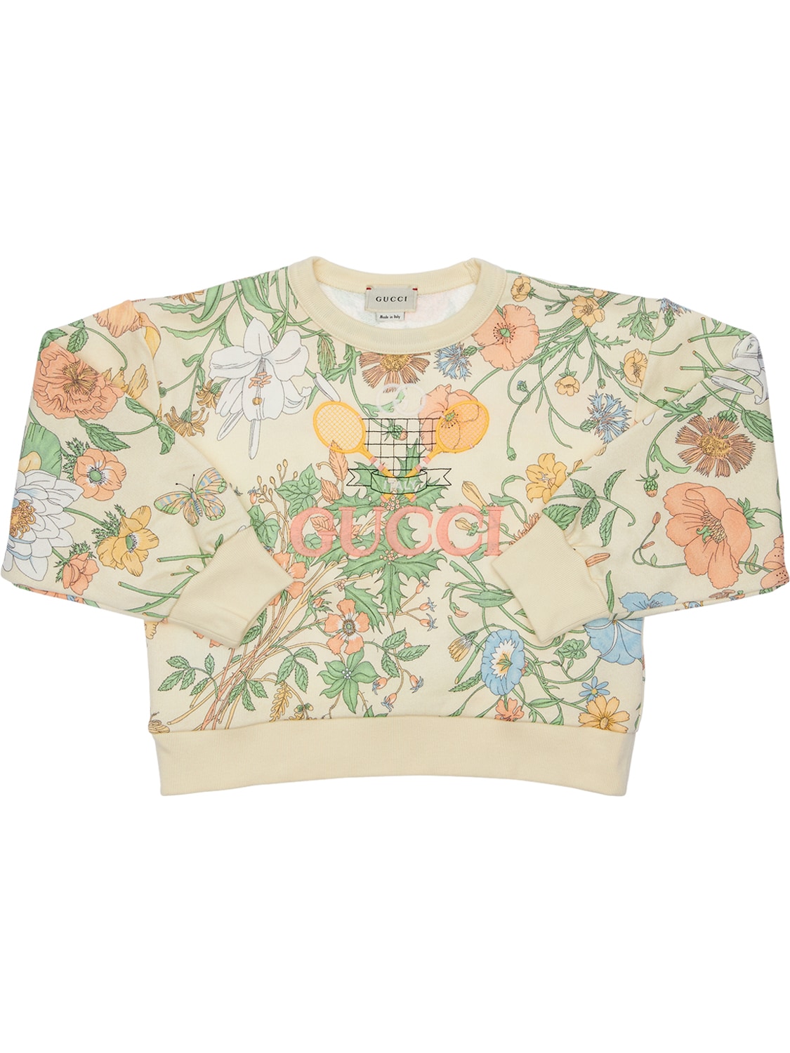 Gucci Kids' Flower Print Embroidered Logo Sweatshirt In Bianco