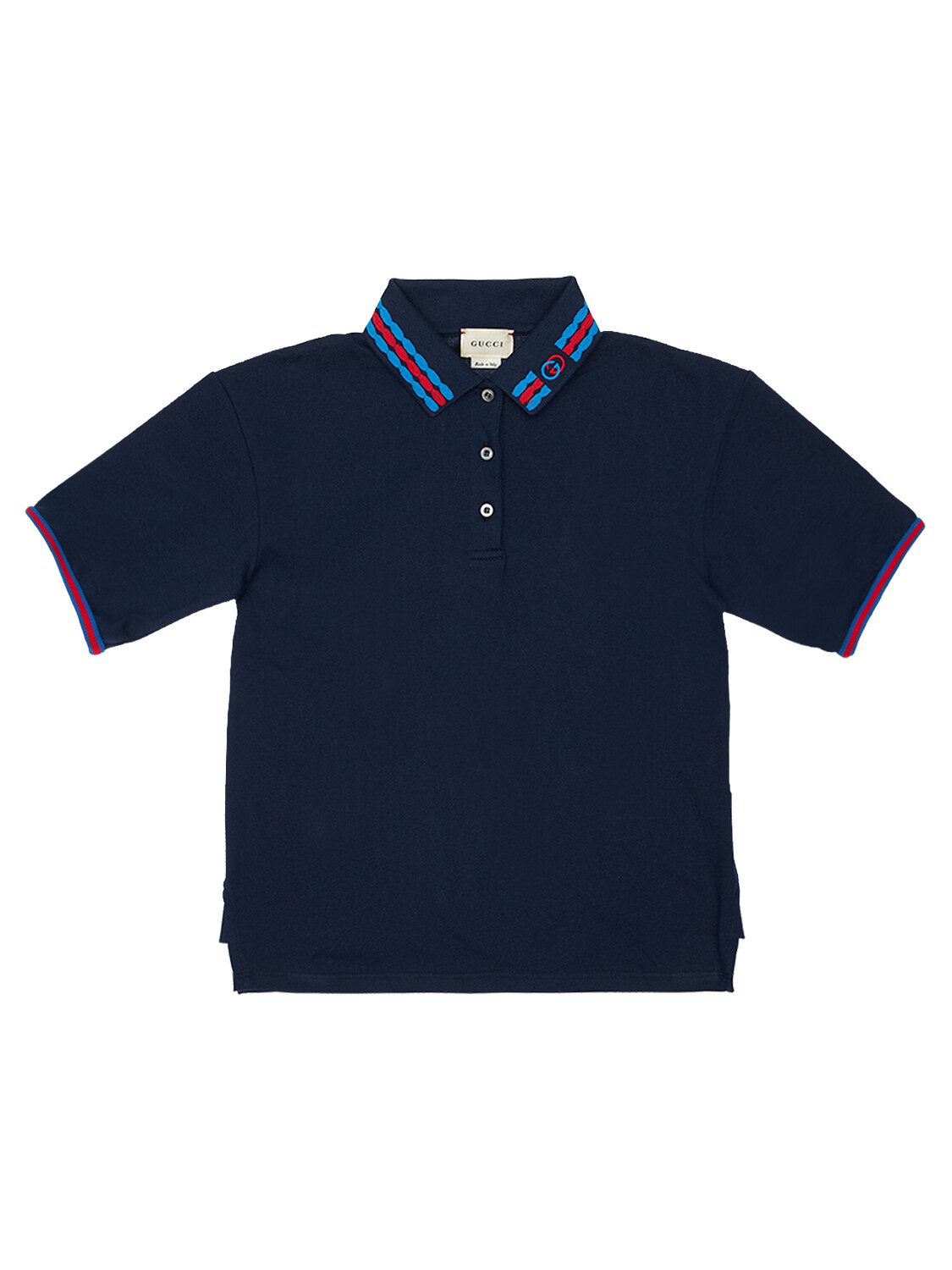 Gucci Kids' Cotton Piquet Polo W/ Embroidery In Navy