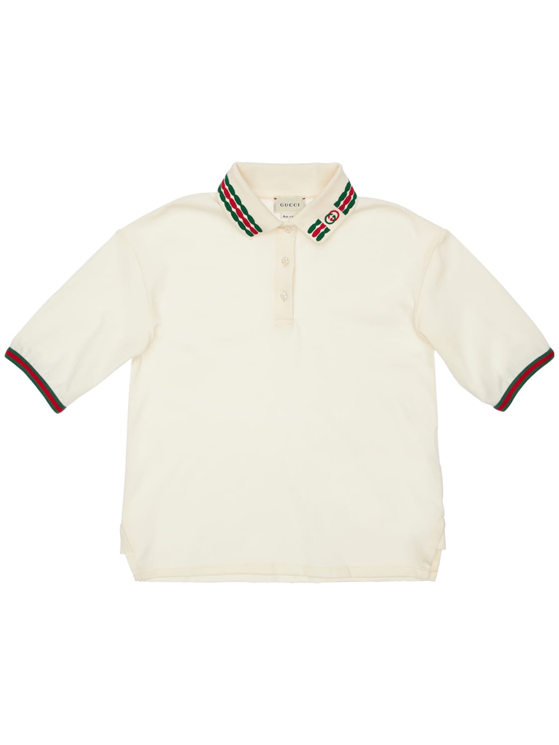 Gucci Kids' Cotton Piquet Polo W/ Embroidery In Ivory