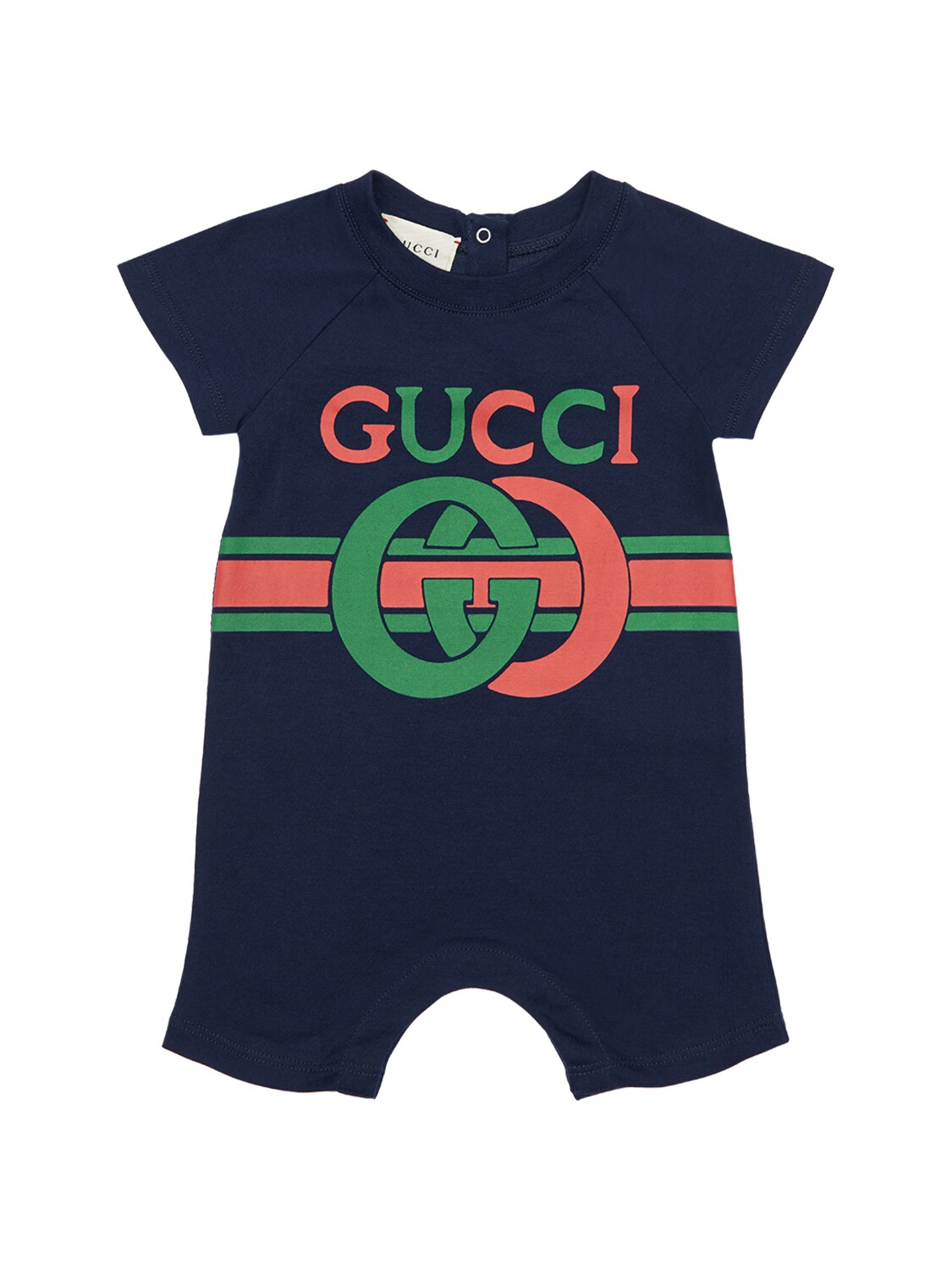 Gucci Babies' Logo Print Cotton Jersey Romper In Navy