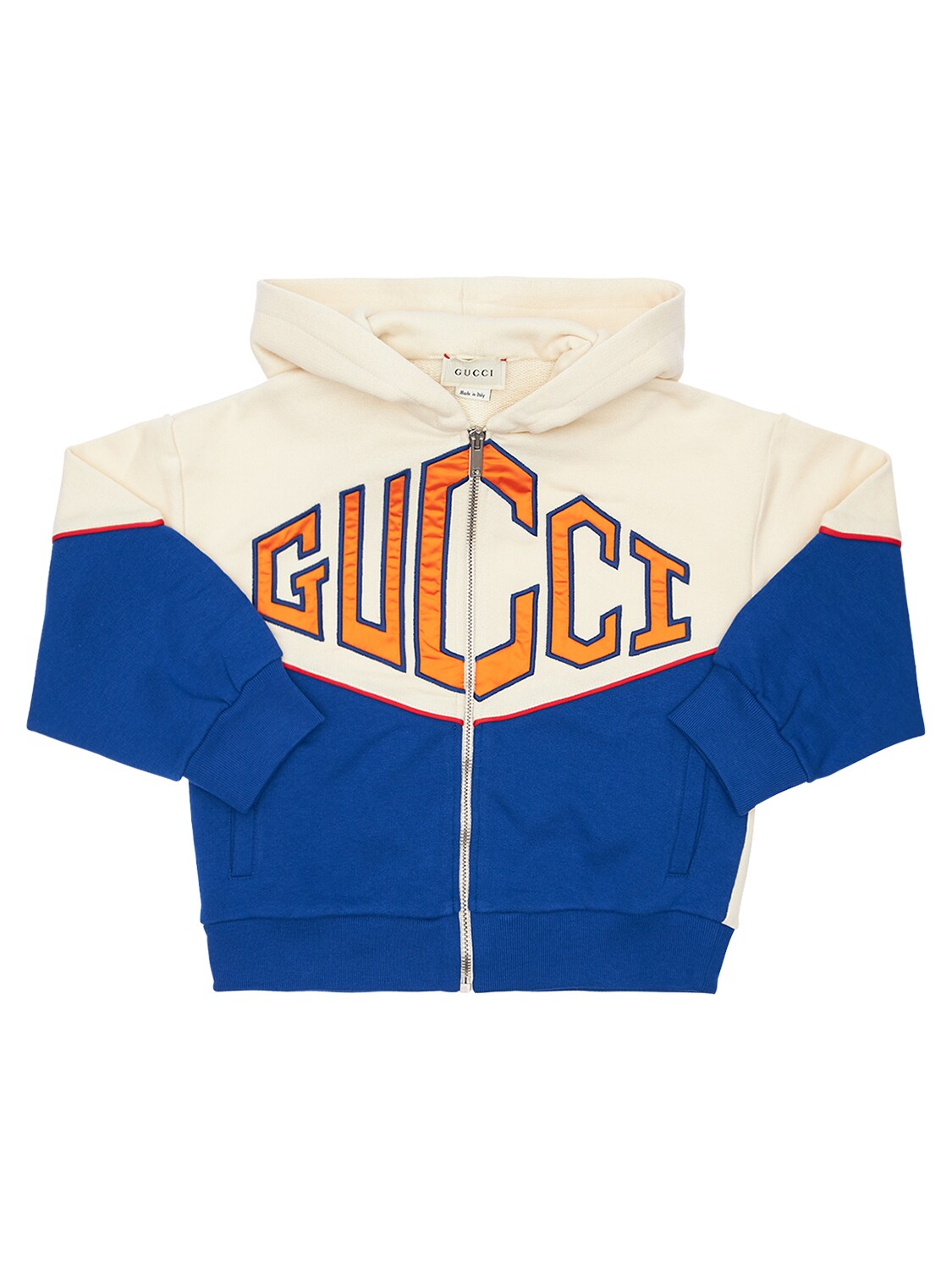 Gucci Cotton Sweatshirt W/ Logo Embroidered In White,blue