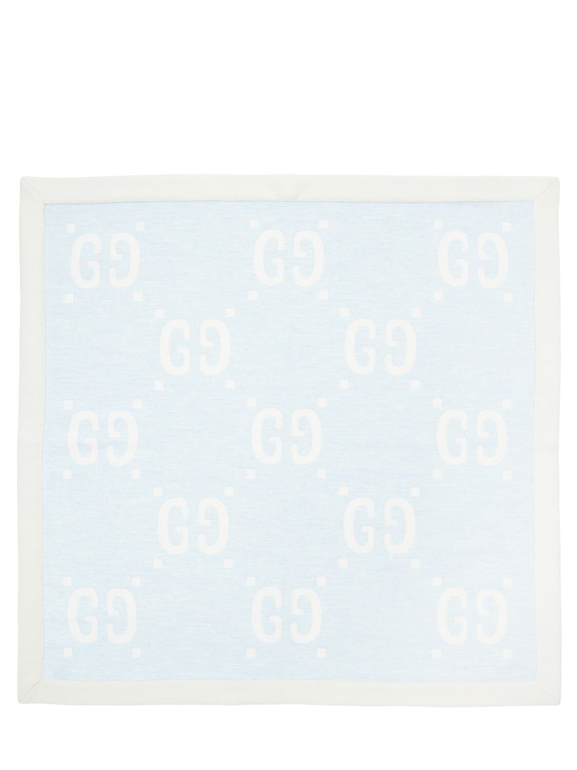 Gucci Kids' Wool & Cotton Blend Blanket In Light Blue,white