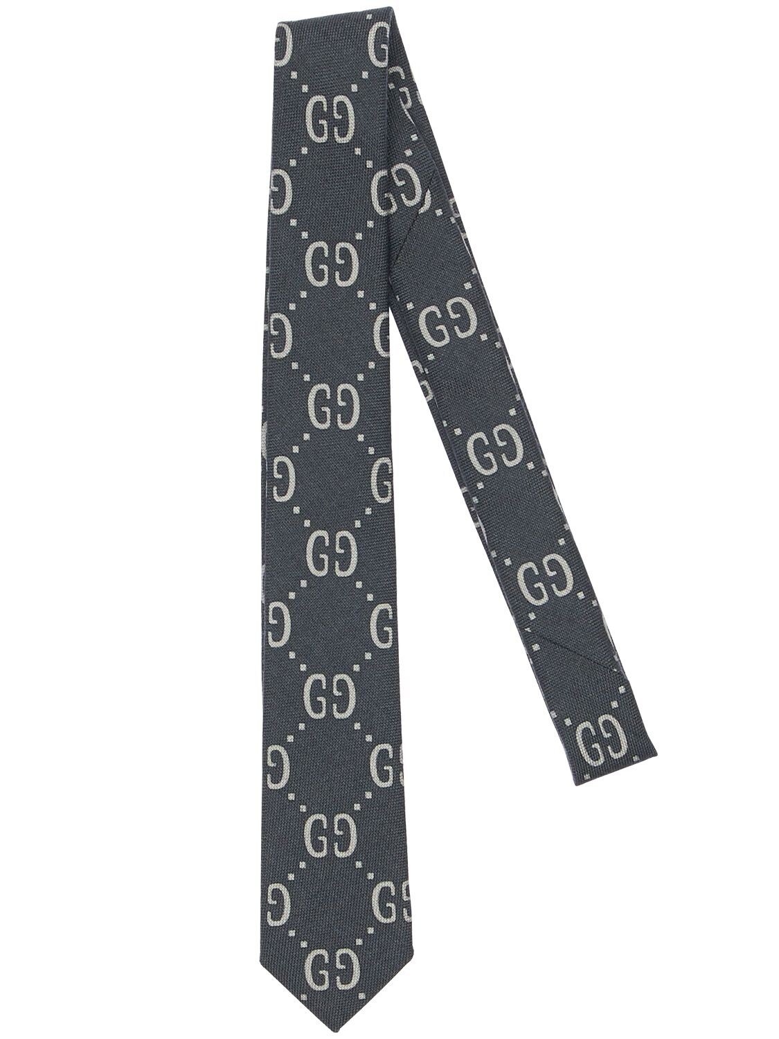 Gucci Babies' Logo Print Blend Wool & Silk Tie In Grey