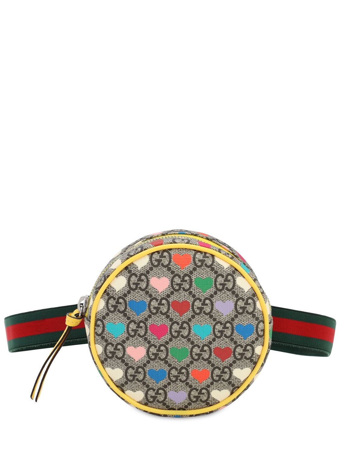 Gucci Hearts Print Faux Leather Belt Bag In Beige