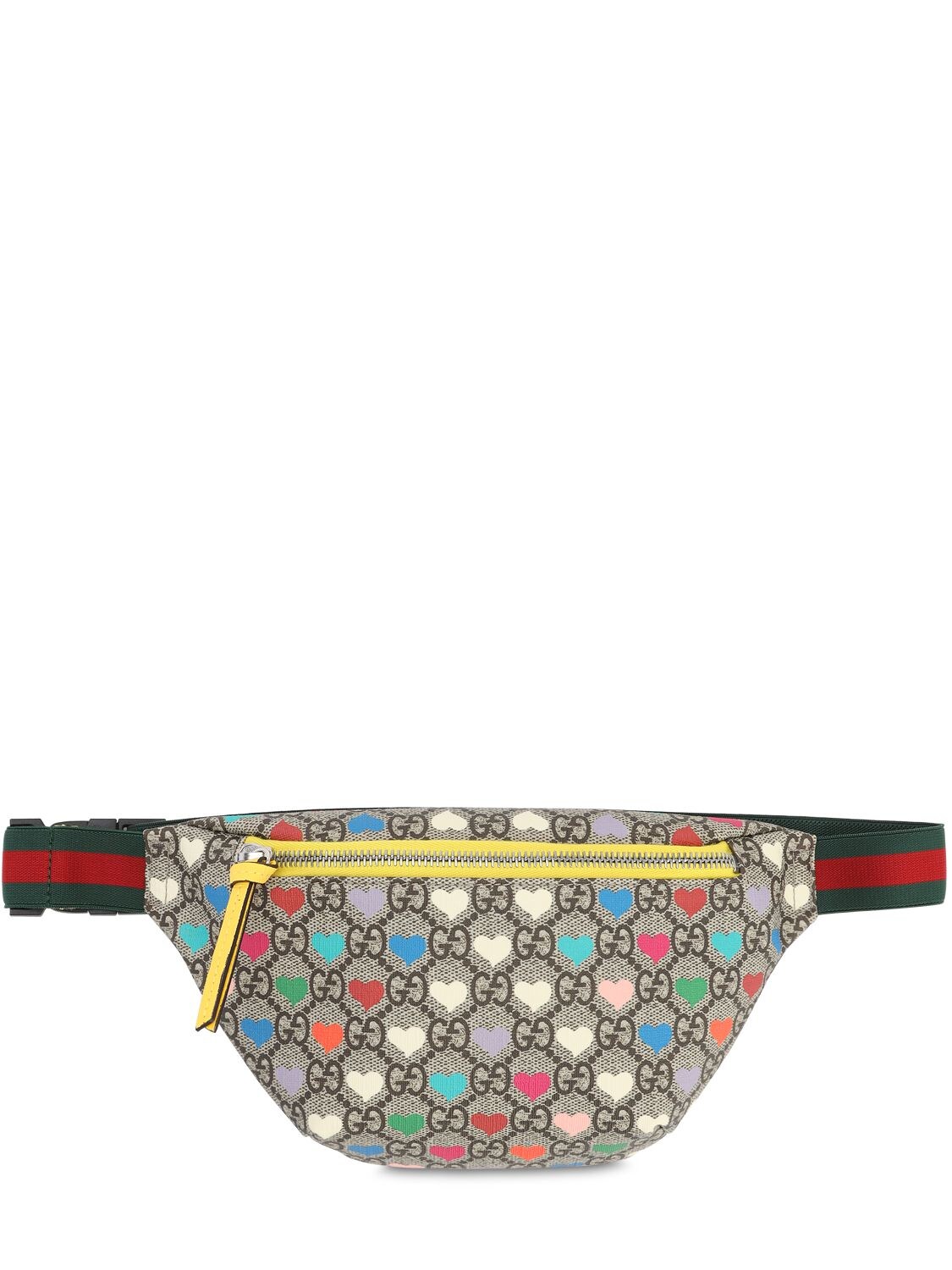 Gucci Kids' Hearts Print Faux Leather Belt Bag In Beige