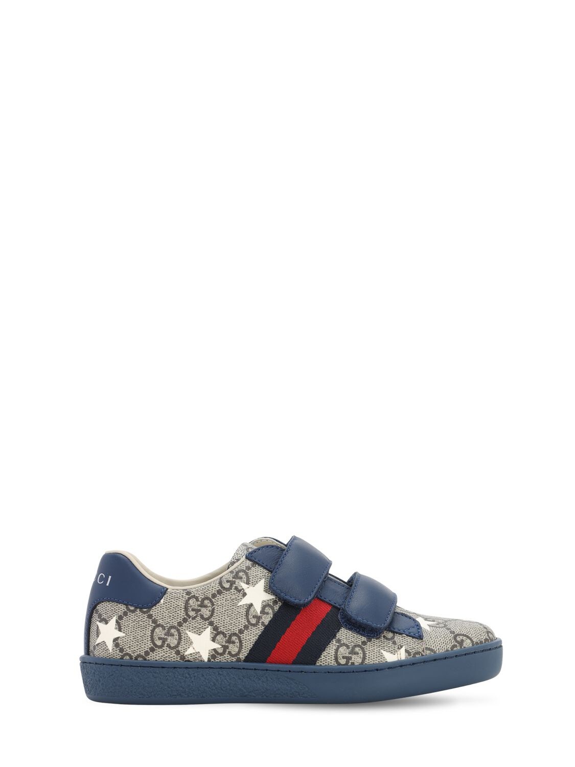 Gucci Kids' Star Print Canvas & Leather Sneakers In Beige,navy