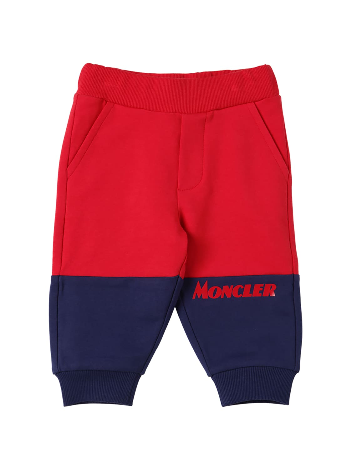 Moncler Kids' Printed Color Block Cotton Sweatpants In Red