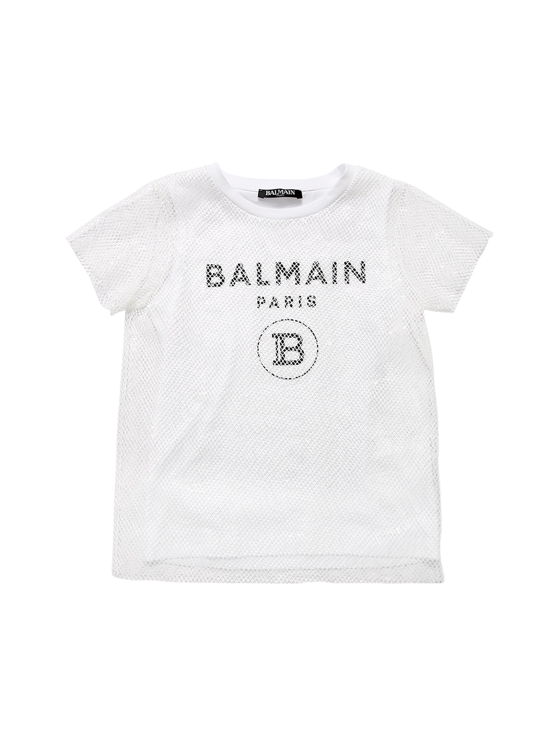 Balmain Kids' Layered Logo Jersey & Mesh T-shirt In White