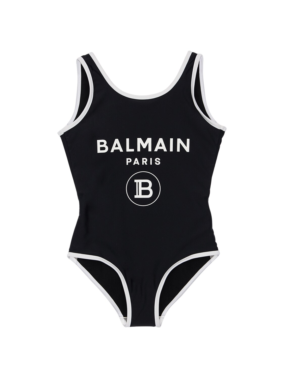 Balmain Kids' Logo Printed Lycra One Piece Swimsuit In Black