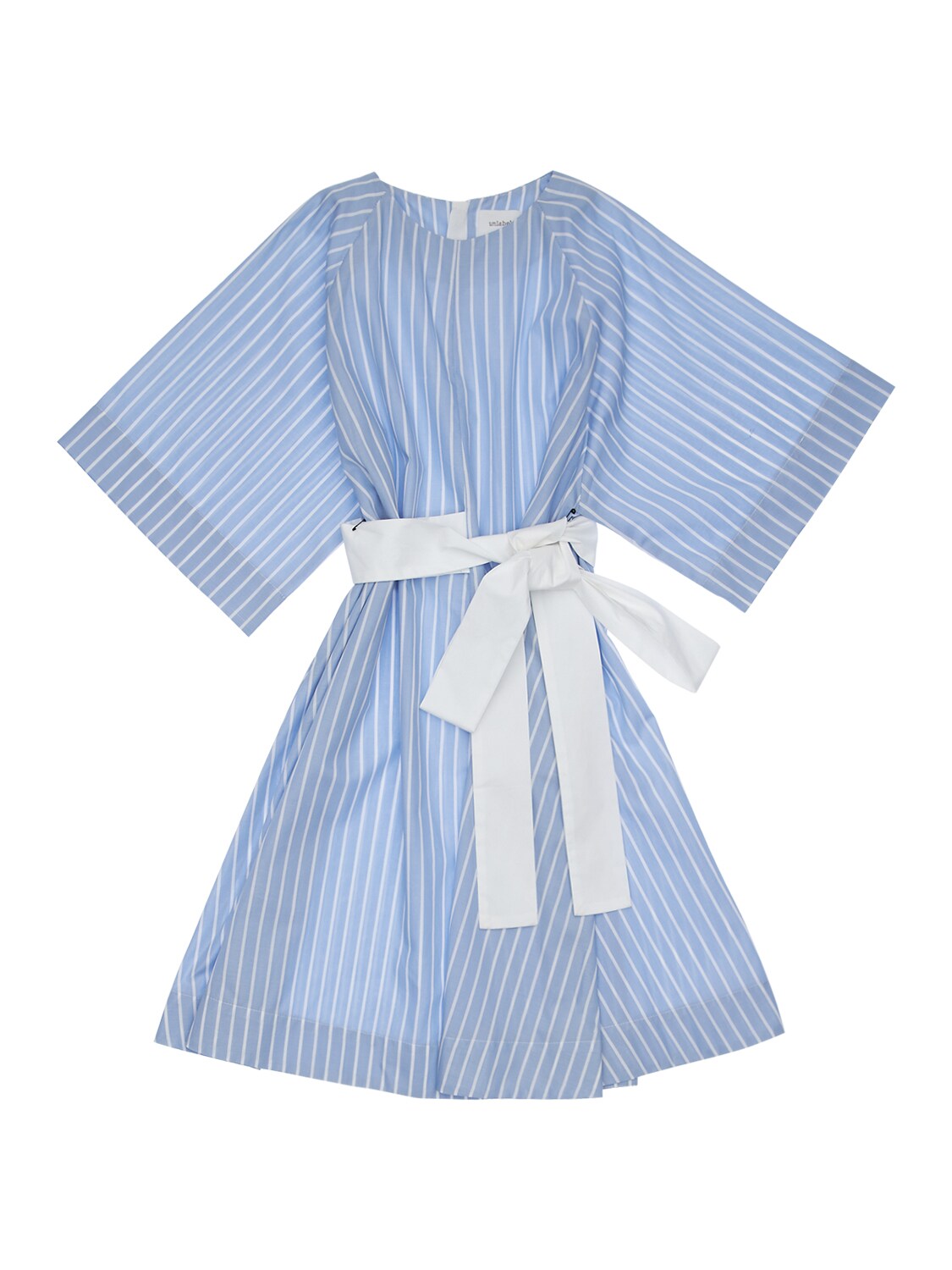 Unlabel Kids' Stripe Cotton Poplin Dress In Light Blue